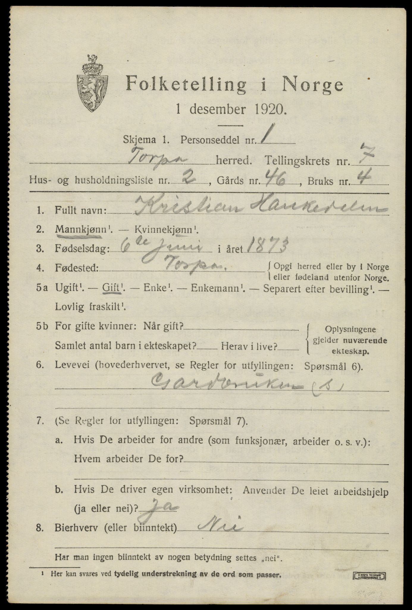 SAH, Folketelling 1920 for 0539 Torpa herred, 1920, s. 4181