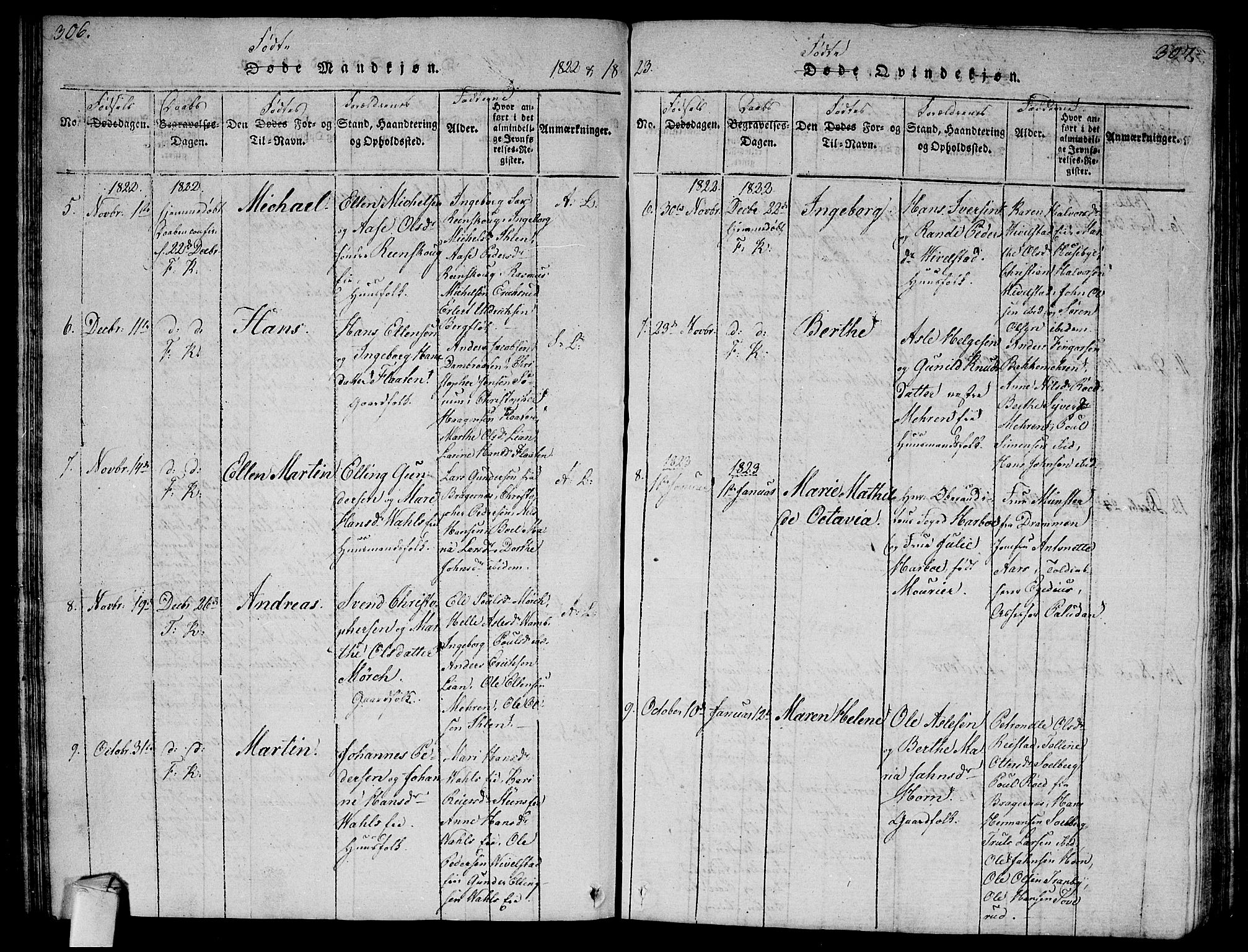 Lier kirkebøker, AV/SAKO-A-230/G/Ga/L0001: Klokkerbok nr. I 1, 1813-1824, s. 306-307