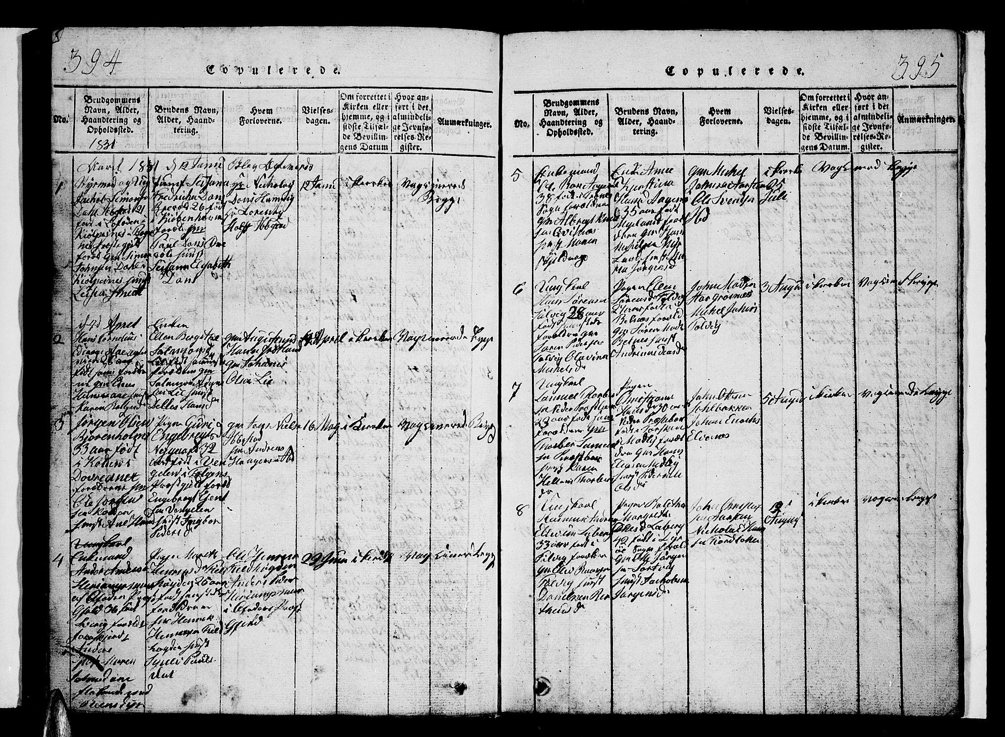 Ibestad sokneprestembete, AV/SATØ-S-0077/H/Ha/Hab/L0002klokker: Klokkerbok nr. 2, 1821-1833, s. 394-395