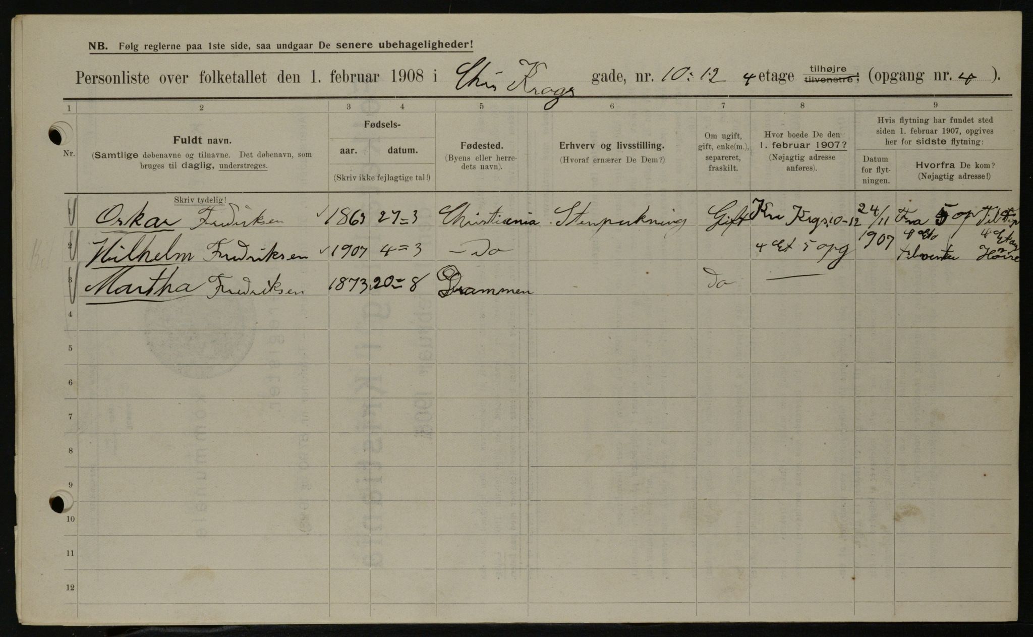 OBA, Kommunal folketelling 1.2.1908 for Kristiania kjøpstad, 1908, s. 11060