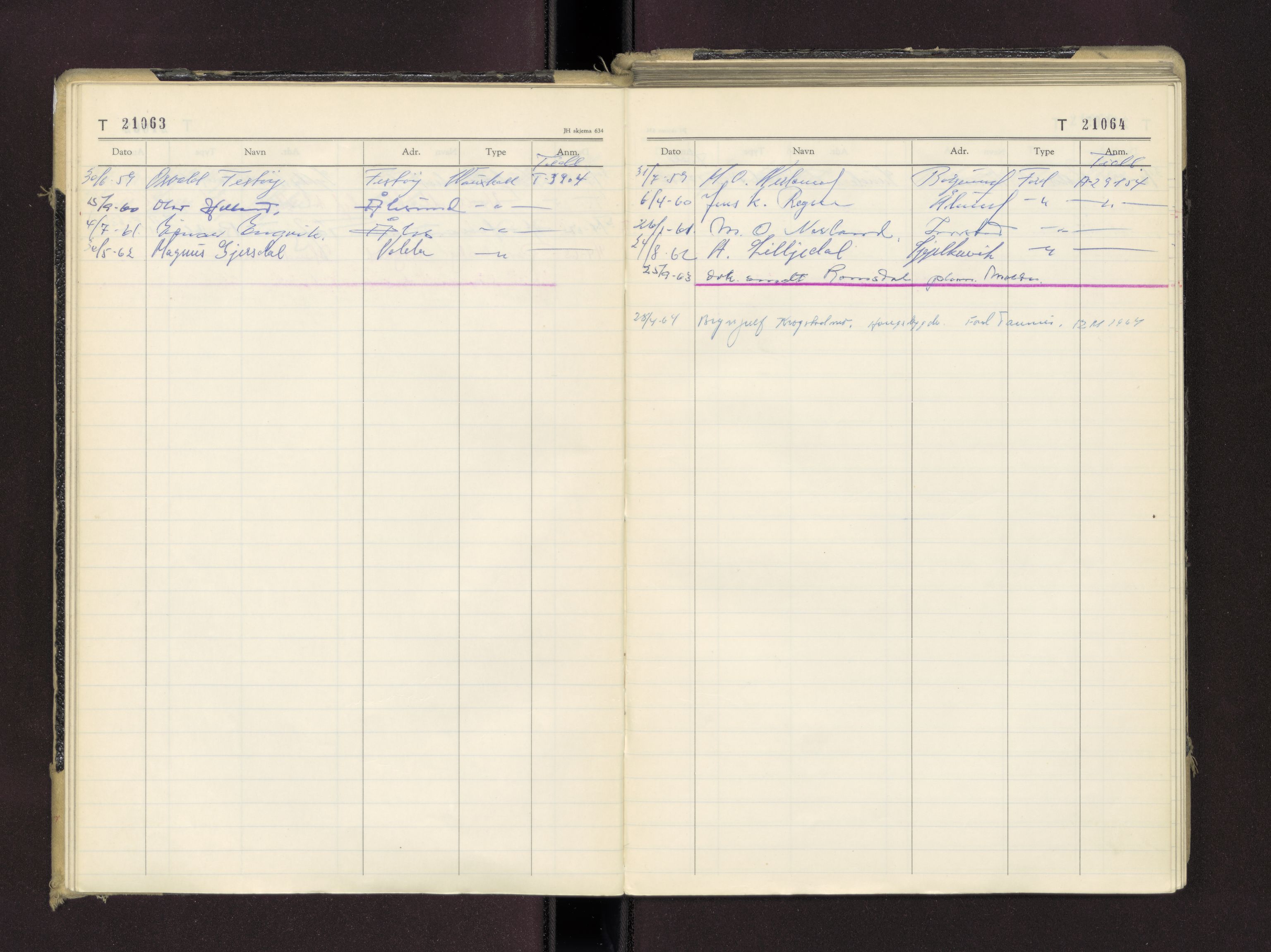 Møre og Romsdal vegkontor - Ålesund trafikkstasjon, AV/SAT-A-4099/F/Fc/L0016: Bilregister; T 21000 - T 21499, 1955-1970