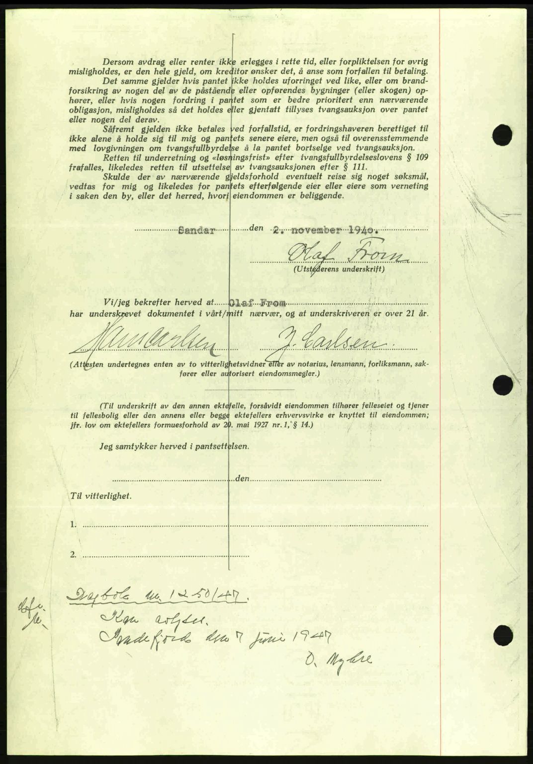 Sandar sorenskriveri, AV/SAKO-A-86/G/Ga/Gab/L0001: Pantebok nr. B-1 og B-3 - B-9, 1936-1944, Dagboknr: 1377/1940