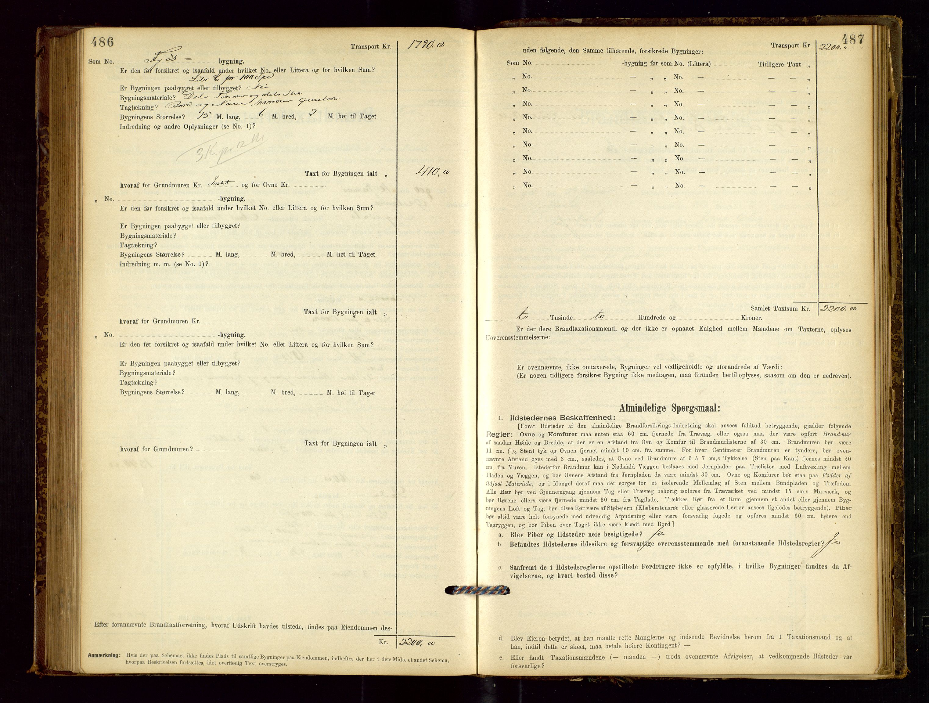 Sokndal lensmannskontor, AV/SAST-A-100417/Gob/L0001: "Brandtaxt-Protokol", 1895-1902, s. 486-487