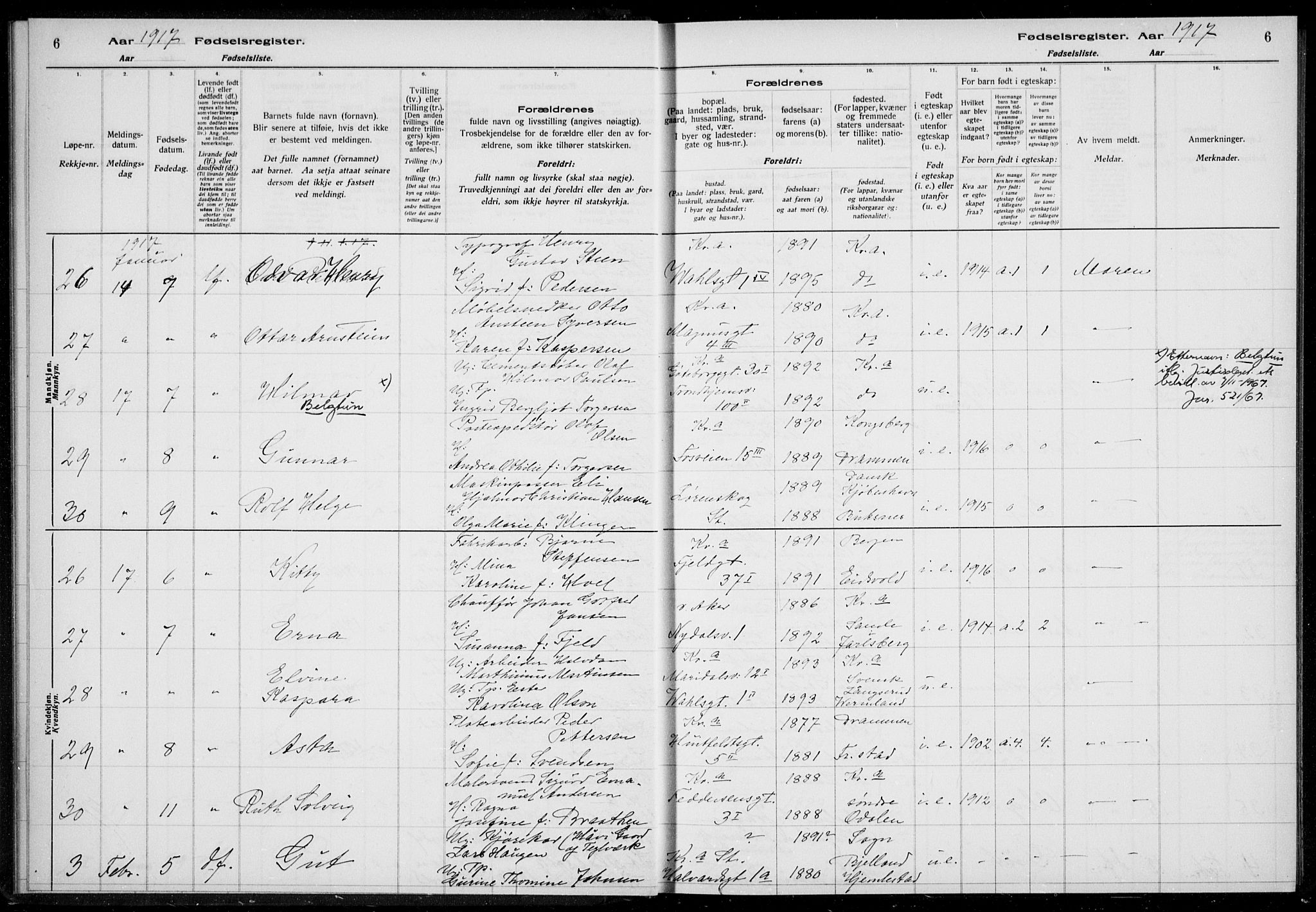 Rikshospitalet prestekontor Kirkebøker, AV/SAO-A-10309b/J/L0002: Fødselsregister nr. 2, 1917-1917, s. 6