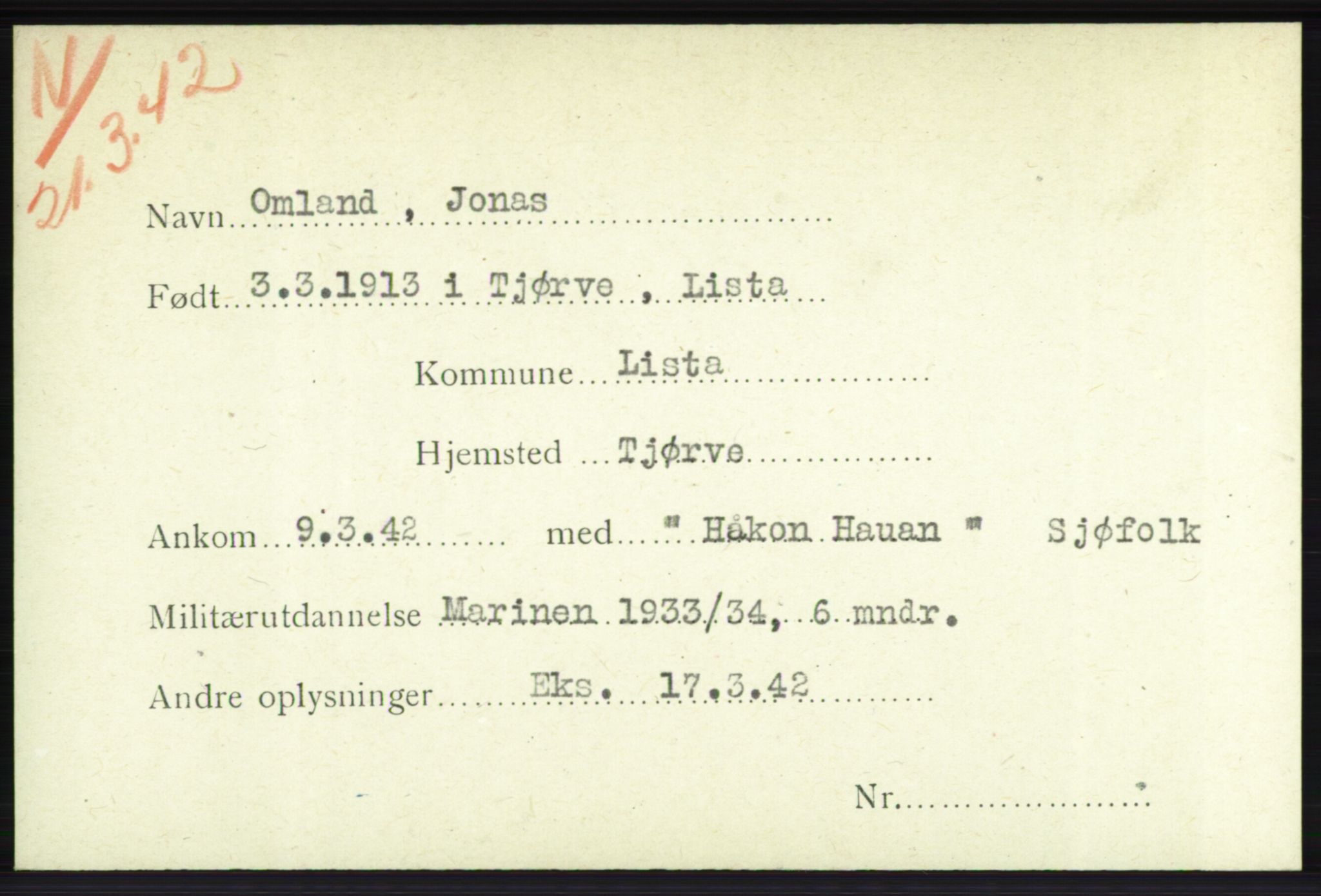 Forsvarets Overkommando. 2. kontor. Arkiv 8.1. Mottakersentralen FDE og FO.II, RA/RAFA-6952/P/Pa/L0015: Nilsen - Oxaas , 1940-1945