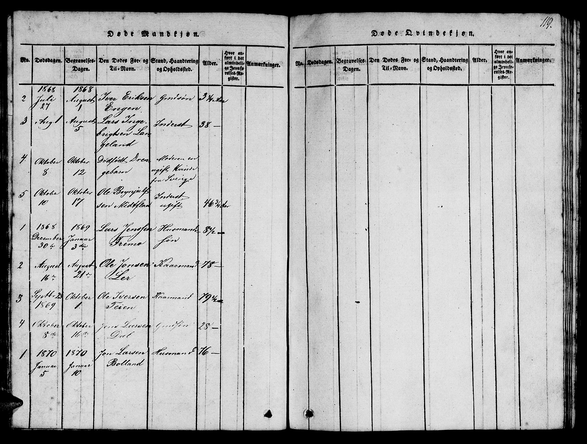 Ministerialprotokoller, klokkerbøker og fødselsregistre - Sør-Trøndelag, SAT/A-1456/693/L1121: Klokkerbok nr. 693C02, 1816-1869, s. 119
