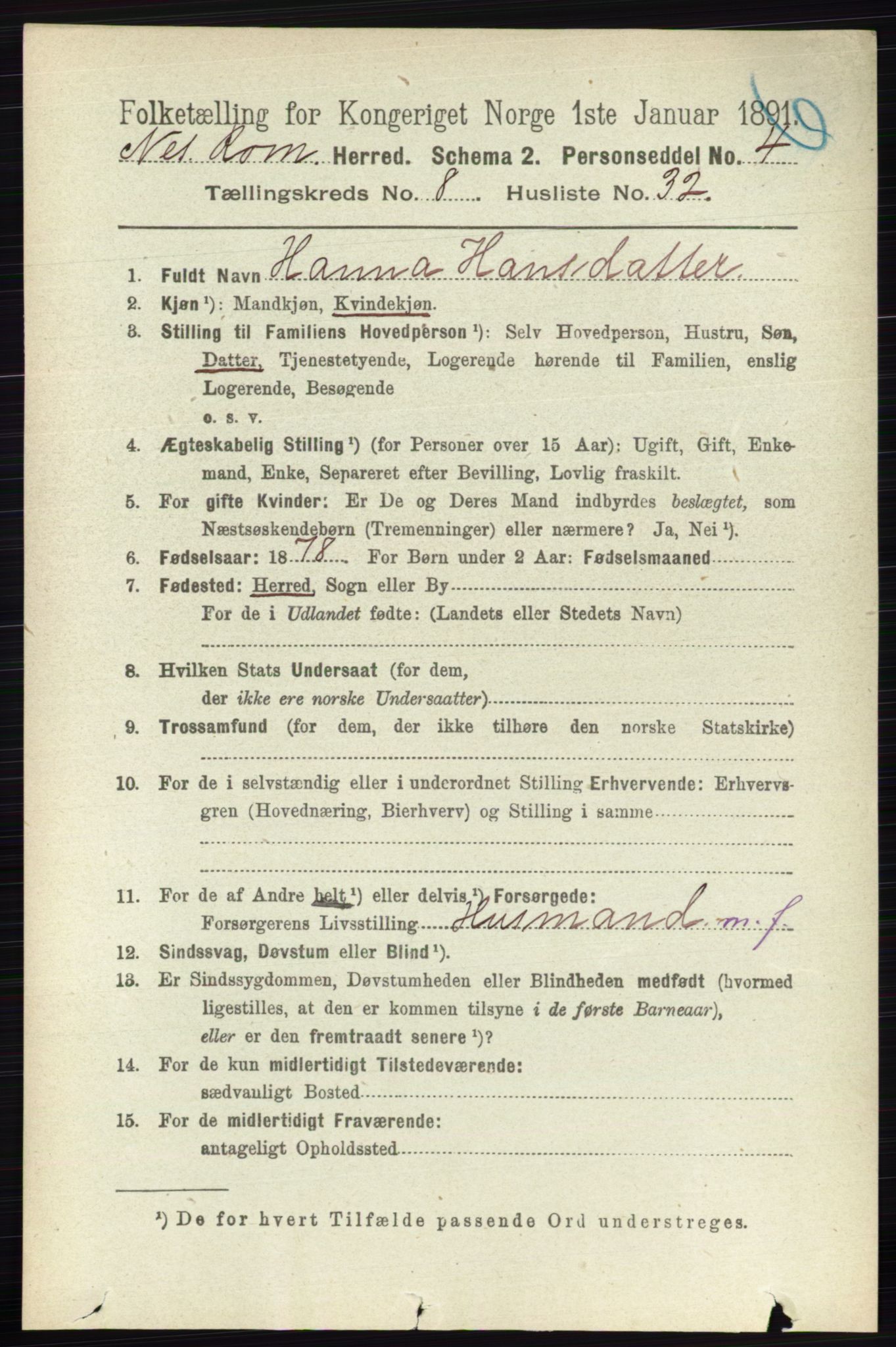 RA, Folketelling 1891 for 0236 Nes herred, 1891, s. 4797