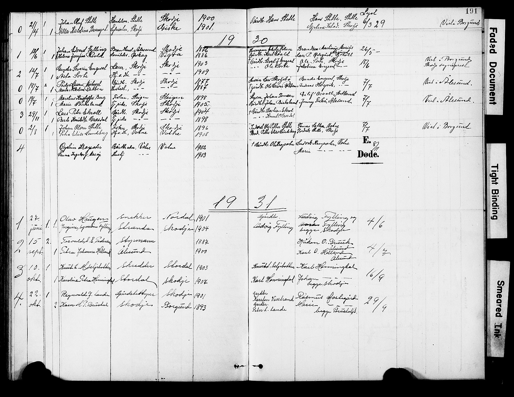 Ministerialprotokoller, klokkerbøker og fødselsregistre - Møre og Romsdal, SAT/A-1454/524/L0366: Klokkerbok nr. 524C07, 1900-1931, s. 191