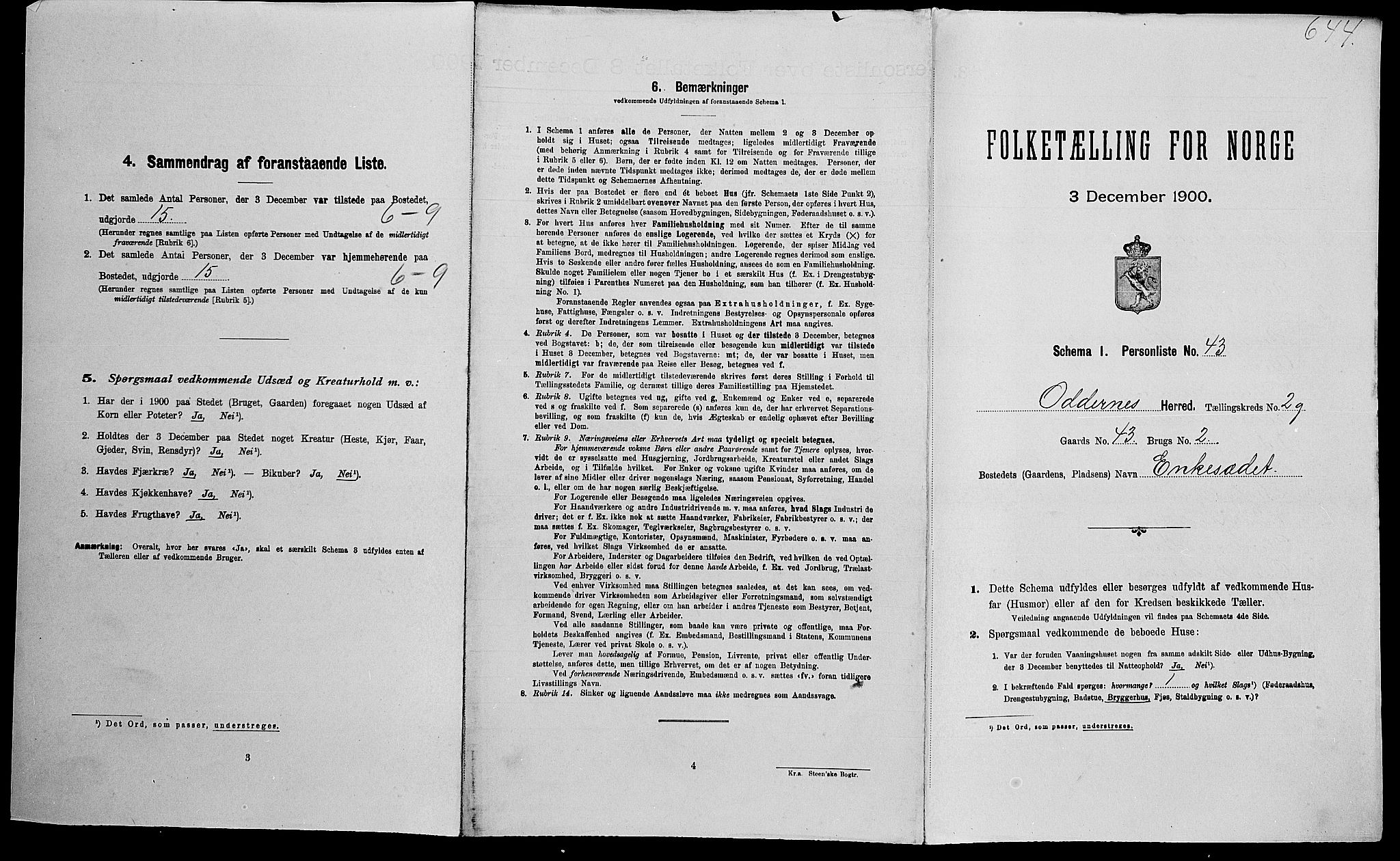 SAK, Folketelling 1900 for 1012 Oddernes herred, 1900, s. 591