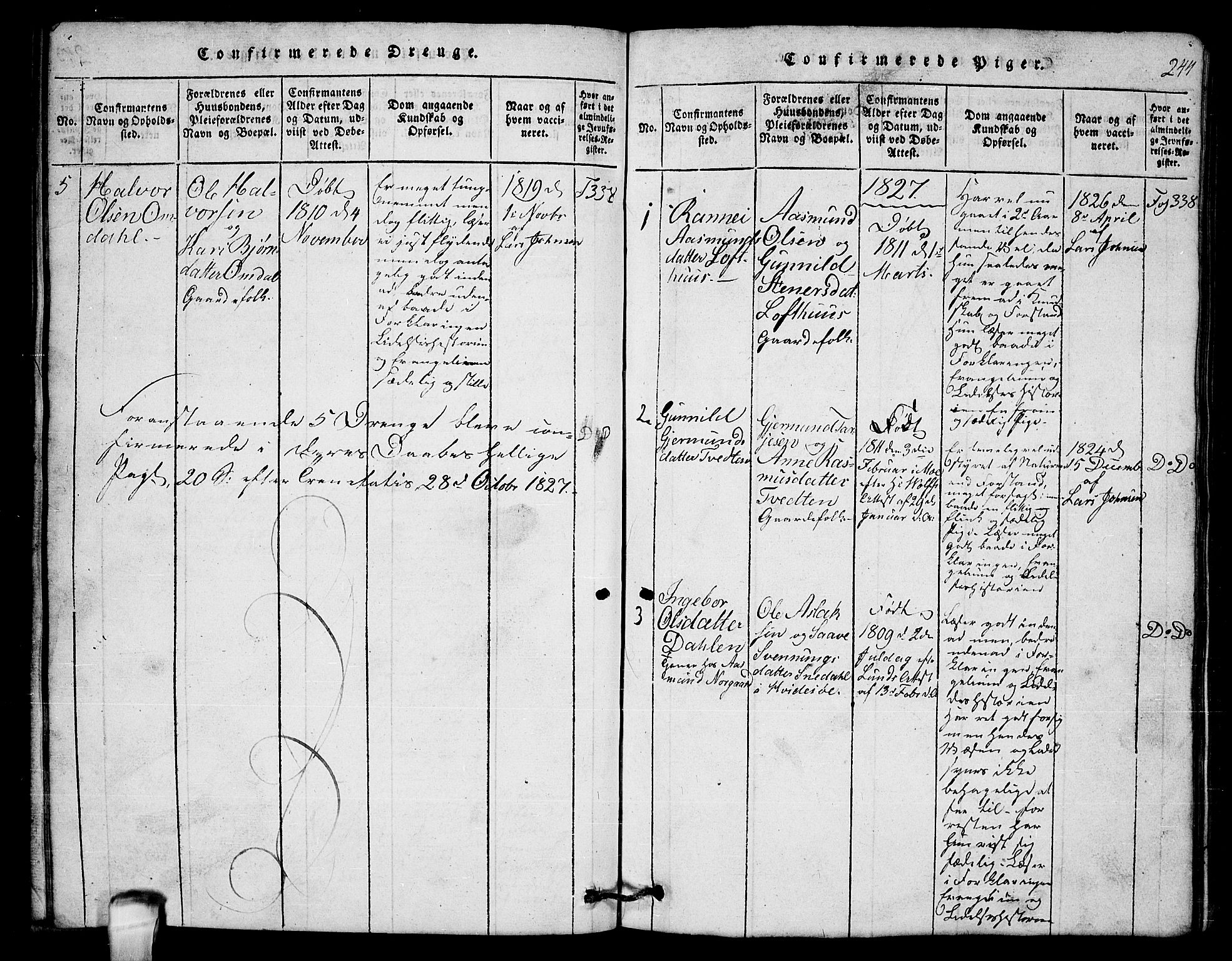 Lårdal kirkebøker, SAKO/A-284/G/Gb/L0001: Klokkerbok nr. II 1, 1815-1865, s. 244