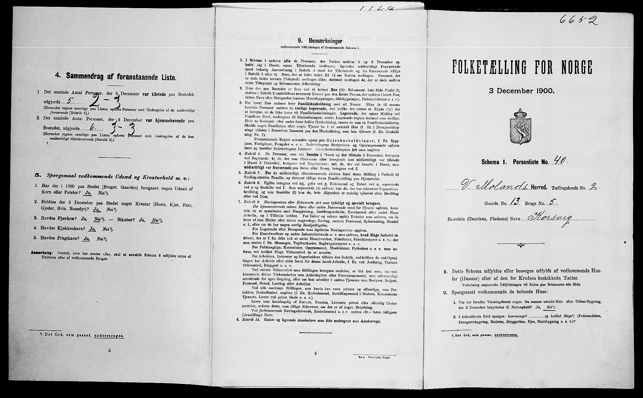 SAK, Folketelling 1900 for 0926 Vestre Moland herred, 1900, s. 312
