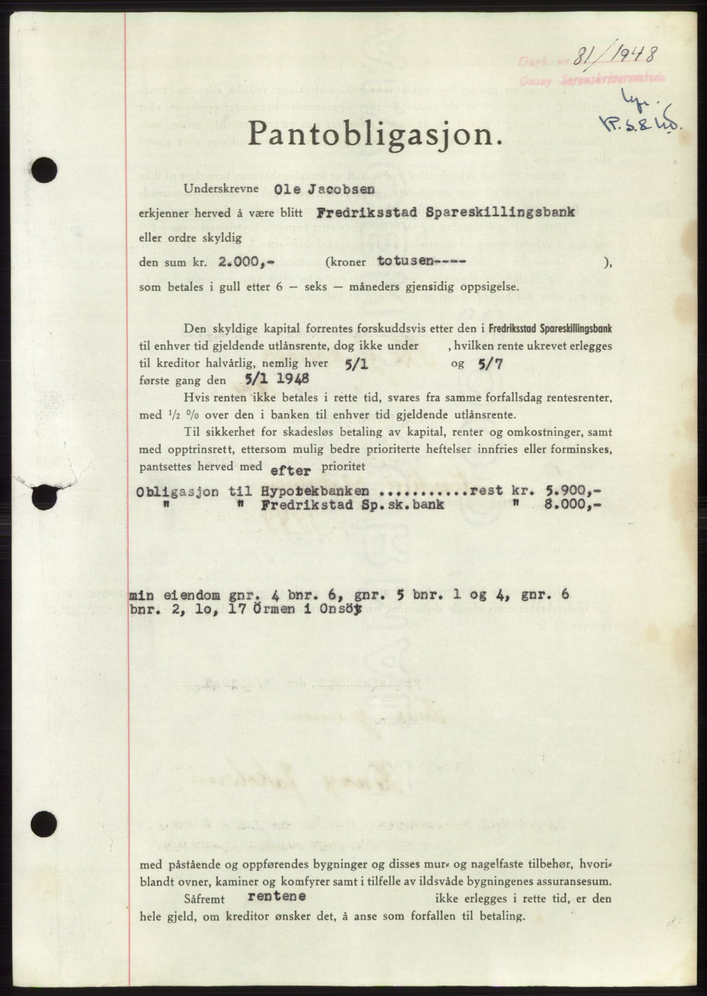 Onsøy sorenskriveri, SAO/A-10474/G/Ga/Gac/L0006: Pantebok nr. B 12-6, 1947-1948, Dagboknr: 81/1948