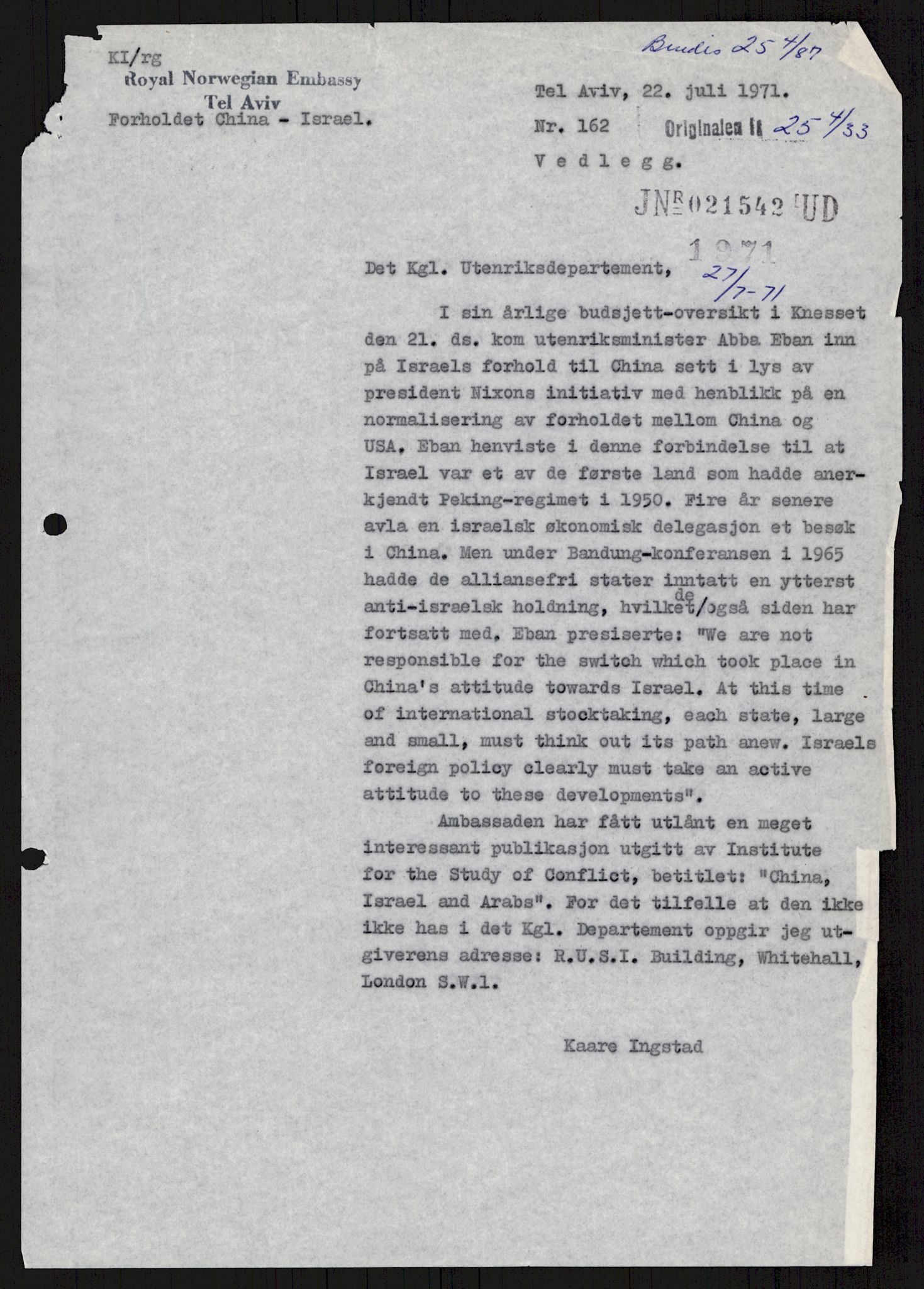 Utenriksdepartementet, hovedarkiv, AV/RA-S-6794/D/Db/Dba/L0776/0003: Verdenspolitikk. Fremmede staters politikk (G.L.) / Israel: Politikk (2 mapper), 1970-1972, s. 60