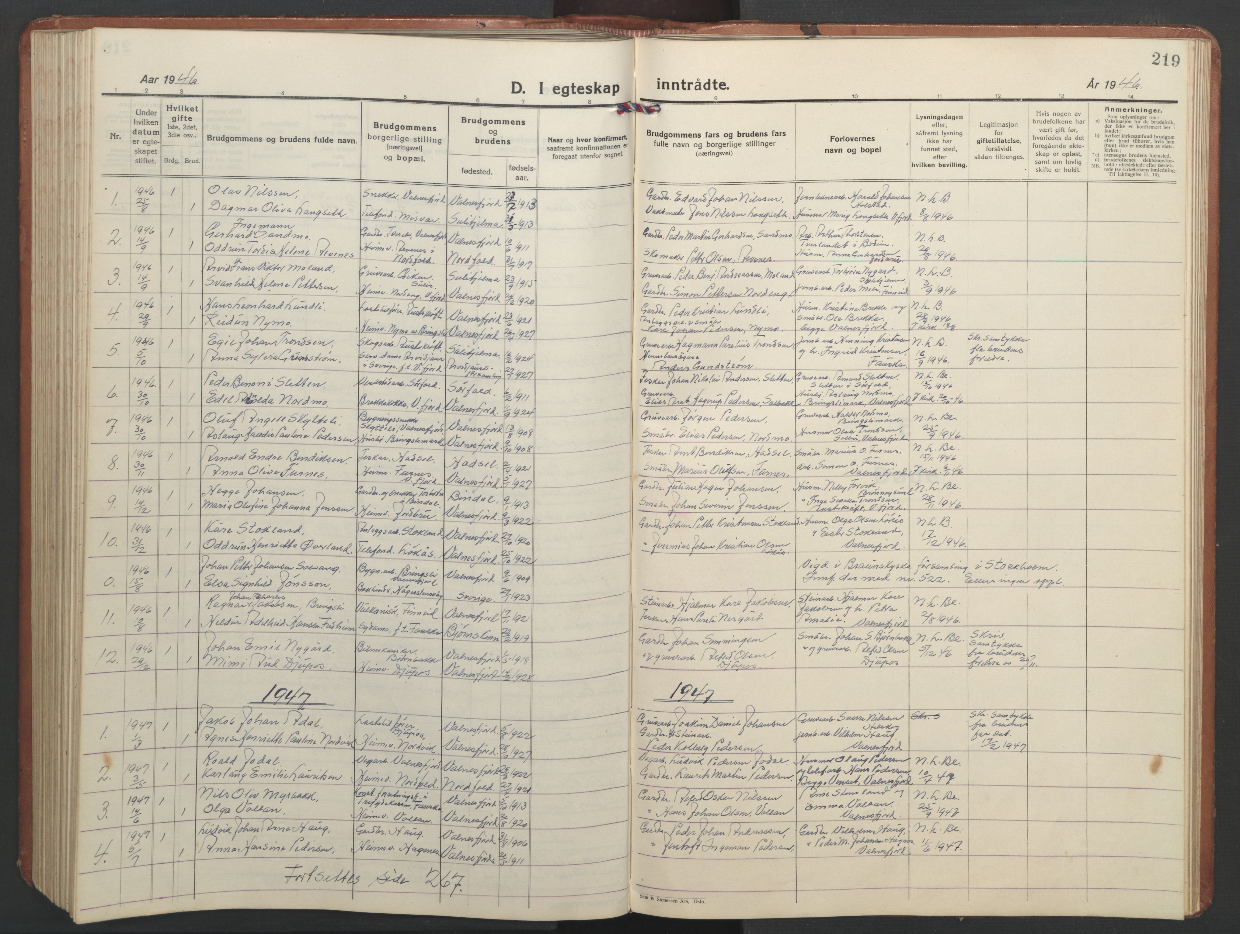 Ministerialprotokoller, klokkerbøker og fødselsregistre - Nordland, SAT/A-1459/851/L0727: Klokkerbok nr. 851C02, 1925-1948, s. 219