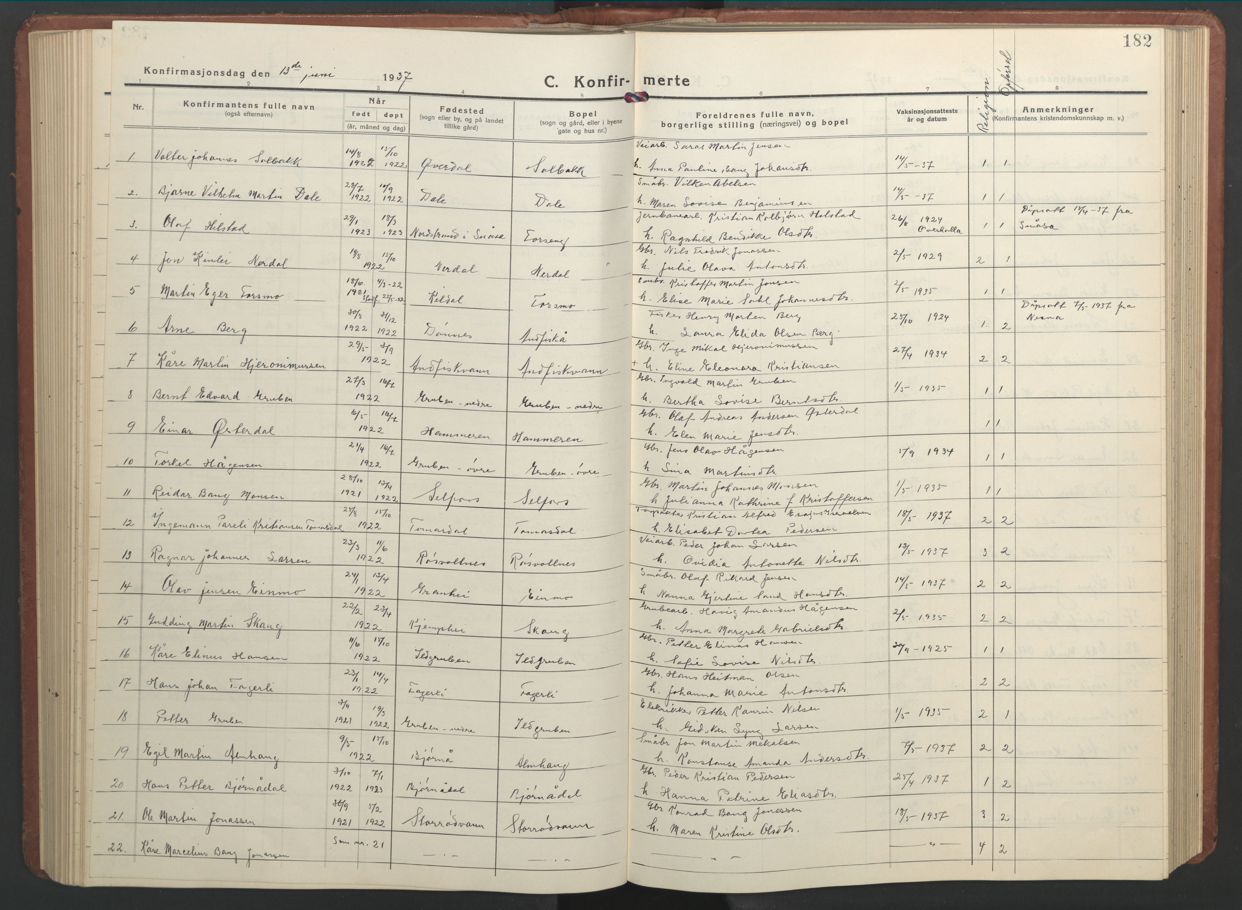 Ministerialprotokoller, klokkerbøker og fødselsregistre - Nordland, AV/SAT-A-1459/827/L0425: Klokkerbok nr. 827C14, 1931-1946, s. 182