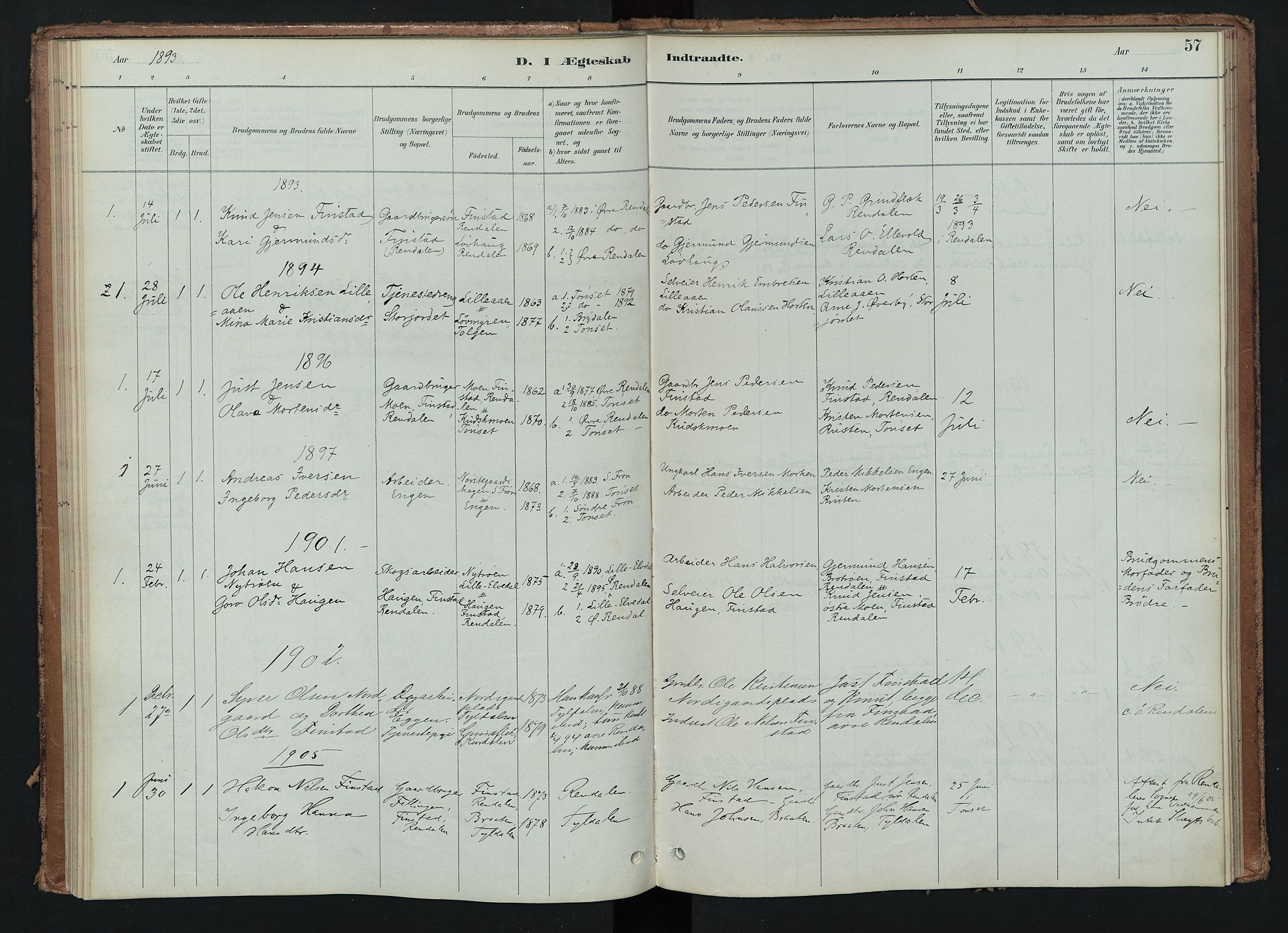 Tynset prestekontor, AV/SAH-PREST-058/H/Ha/Haa/L0024: Ministerialbok nr. 24, 1885-1916, s. 57