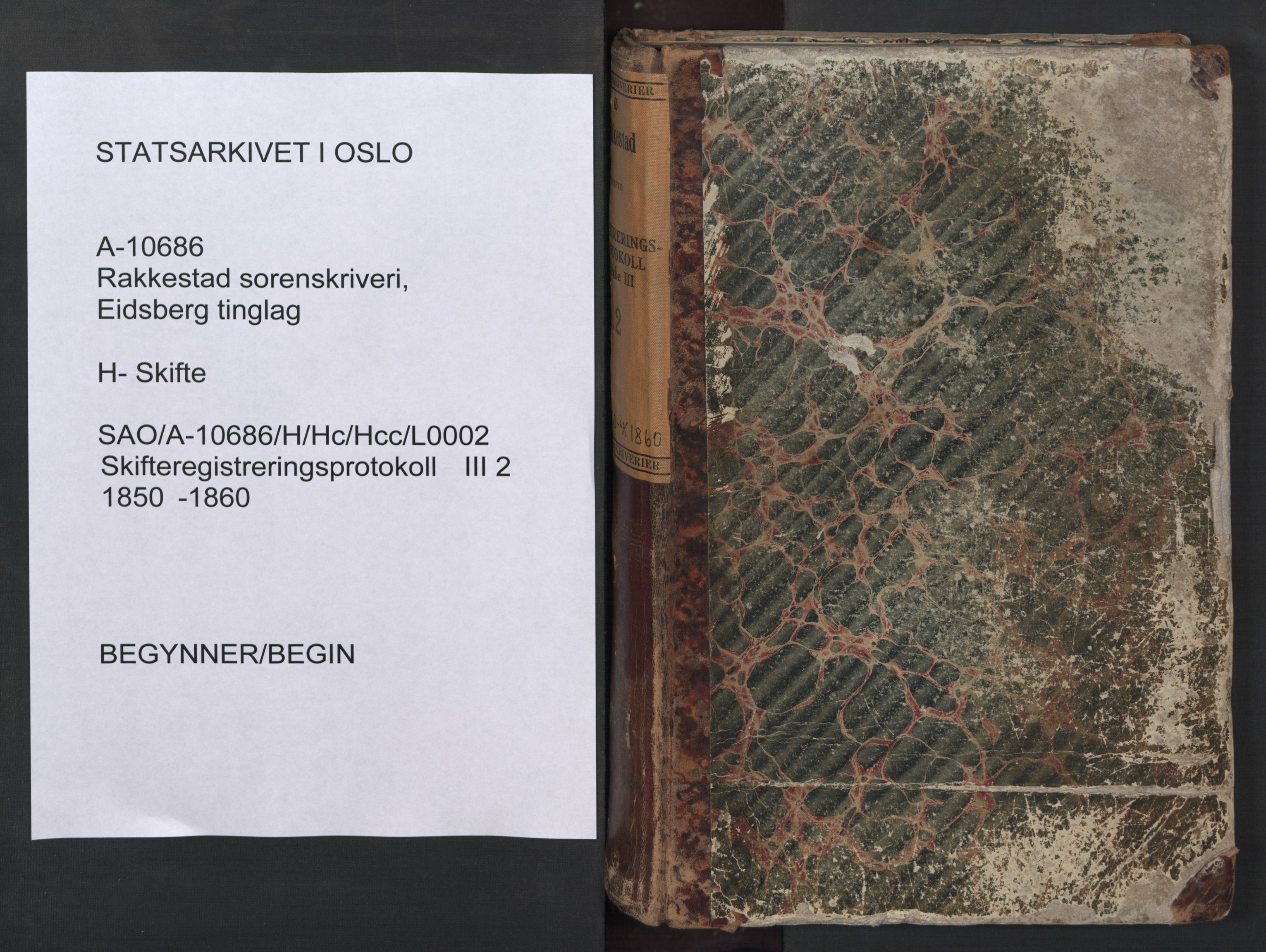 Rakkestad sorenskriveri, AV/SAO-A-10686/H/Hc/Hcc/L0002: Skifteregistreringsprotokoller, 1850-1860