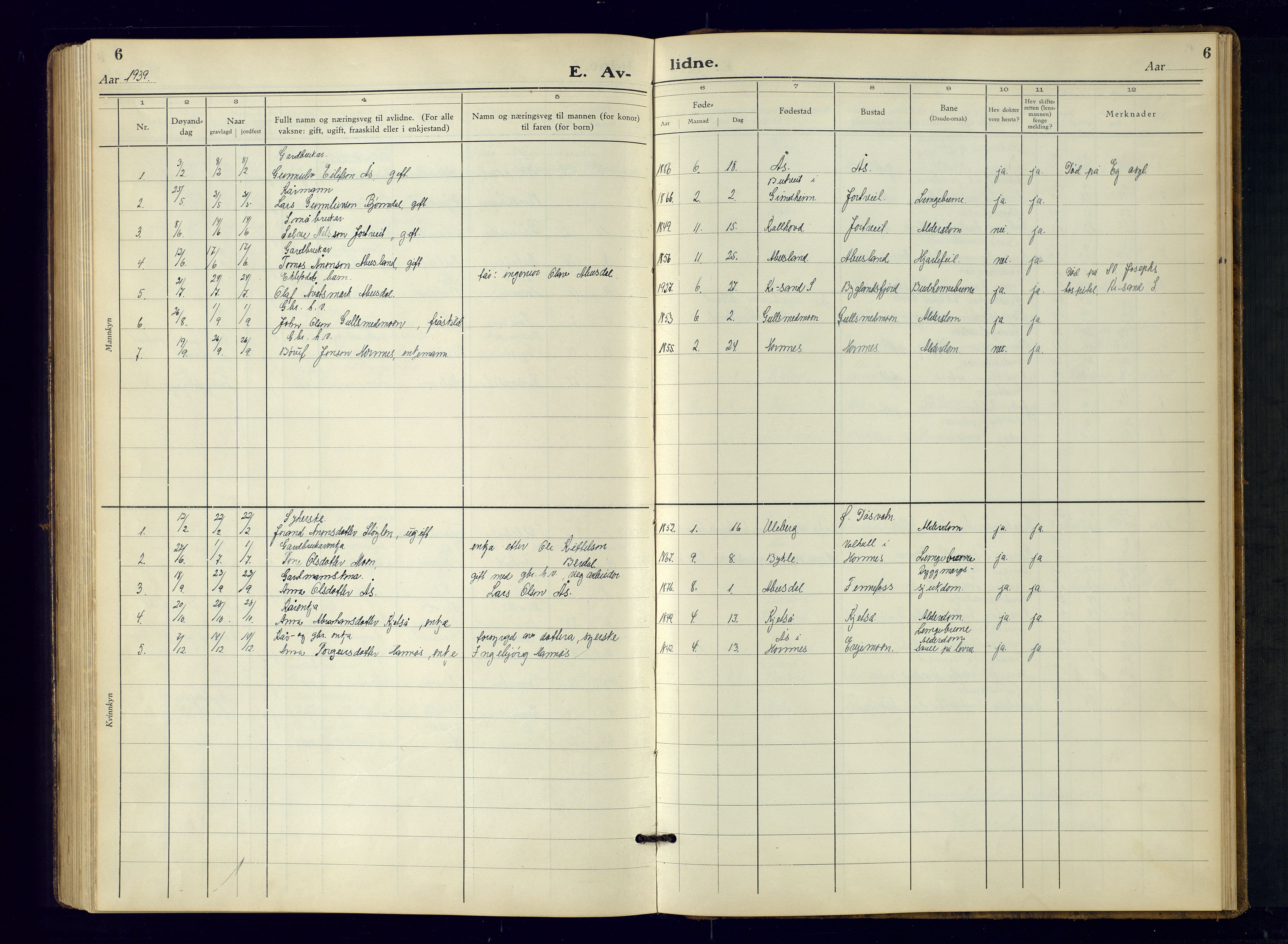 Evje sokneprestkontor, AV/SAK-1111-0008/F/Fb/Fbb/L0004: Klokkerbok nr. B-4, 1934-1970, s. 6