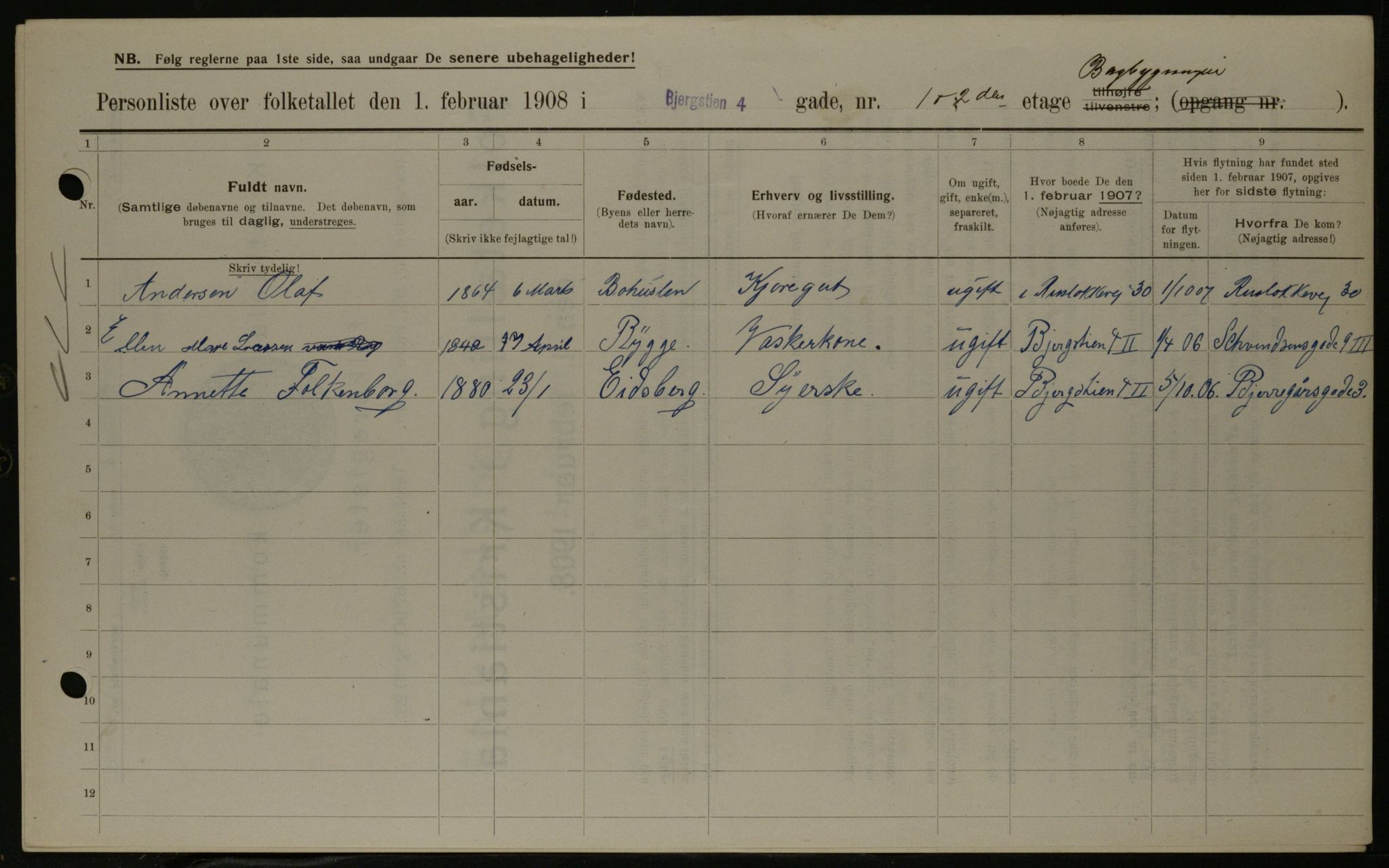 OBA, Kommunal folketelling 1.2.1908 for Kristiania kjøpstad, 1908, s. 4345