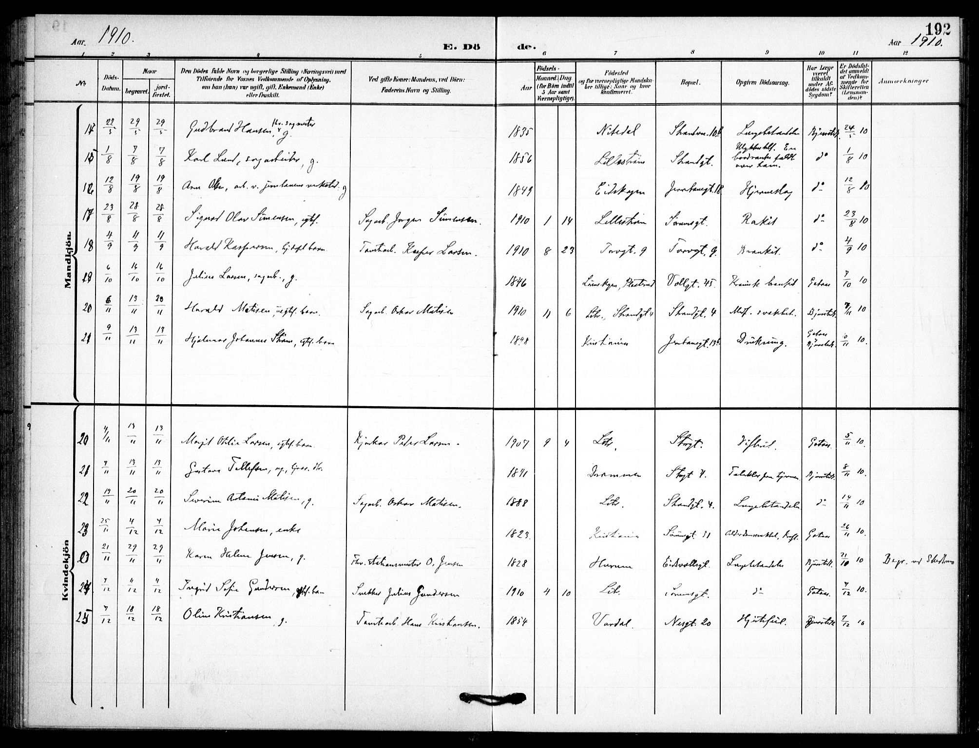 Skedsmo prestekontor Kirkebøker, SAO/A-10033a/F/Fc/L0001: Ministerialbok nr. III 1, 1908-1916, s. 192