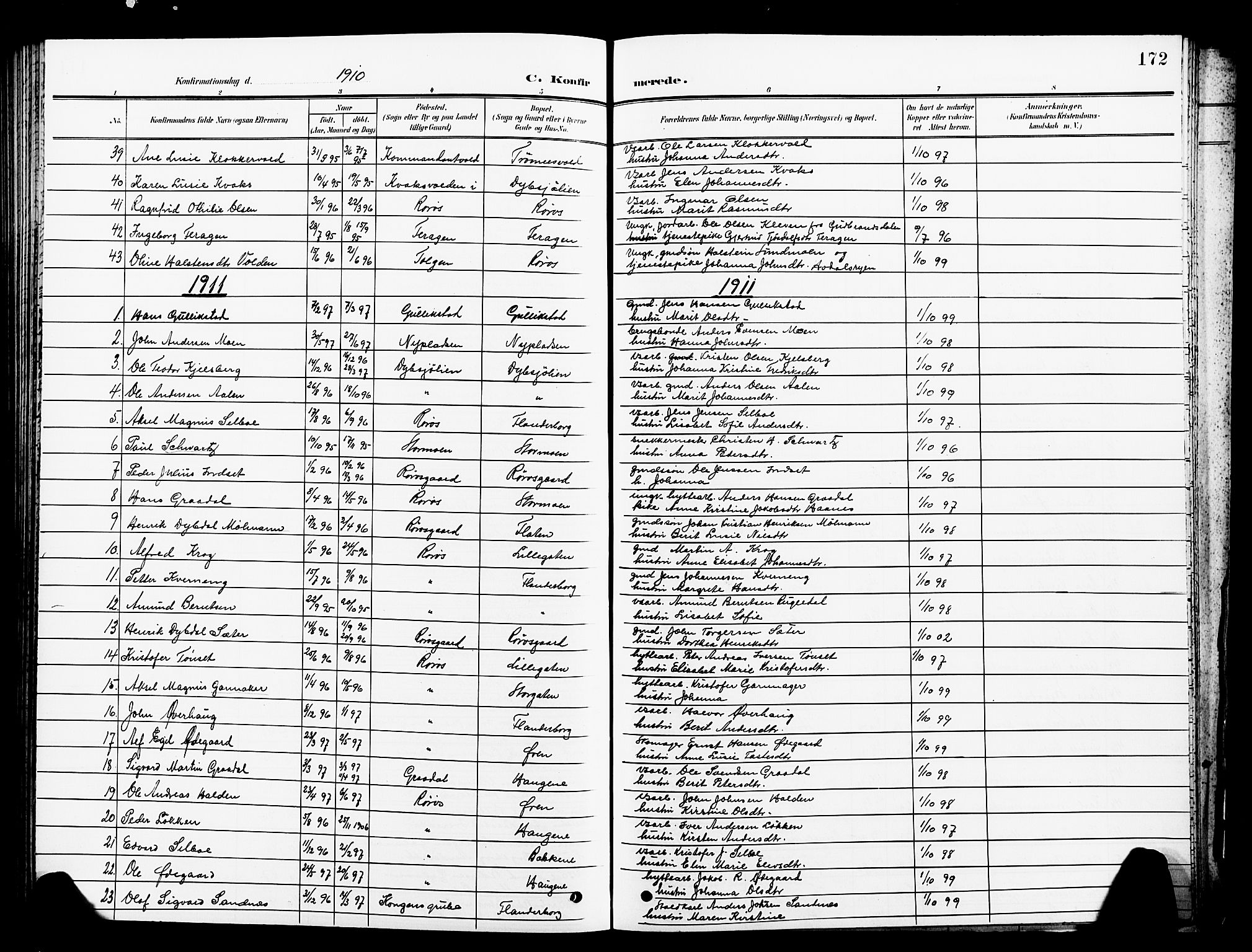 Ministerialprotokoller, klokkerbøker og fødselsregistre - Sør-Trøndelag, SAT/A-1456/681/L0942: Klokkerbok nr. 681C06, 1906-1925, s. 172
