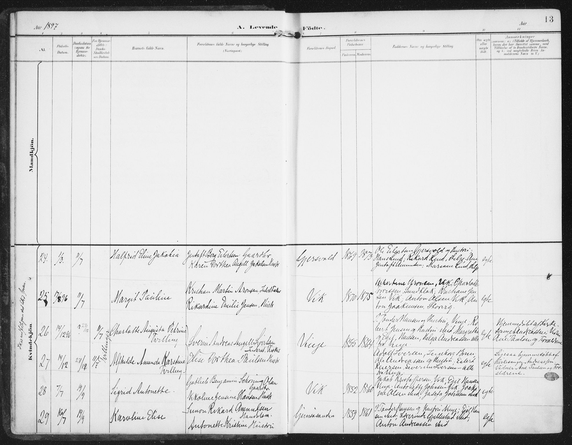 Ministerialprotokoller, klokkerbøker og fødselsregistre - Nordland, SAT/A-1459/876/L1098: Ministerialbok nr. 876A04, 1896-1915, s. 13