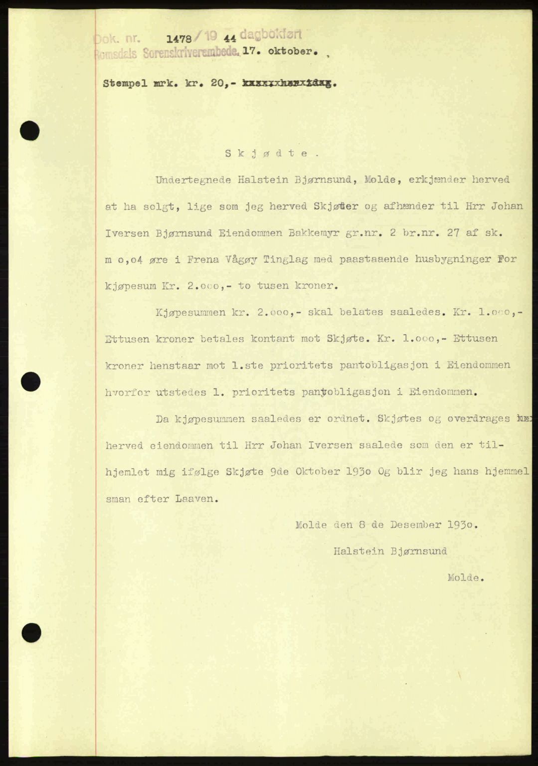 Romsdal sorenskriveri, SAT/A-4149/1/2/2C: Pantebok nr. A17, 1944-1945, Dagboknr: 1478/1944
