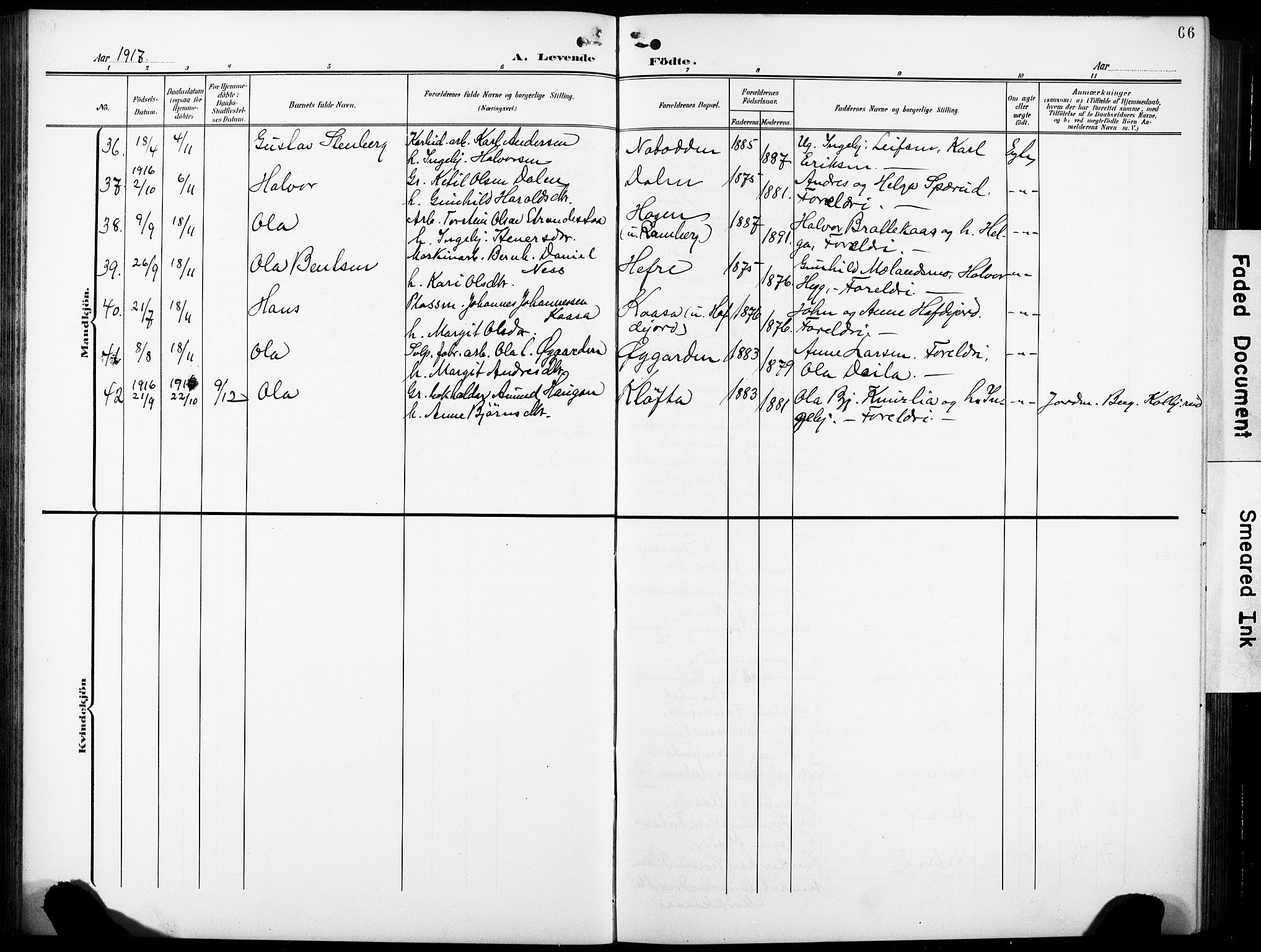 Heddal kirkebøker, AV/SAKO-A-268/G/Ga/L0003: Klokkerbok nr. I 3, 1908-1932, s. 66