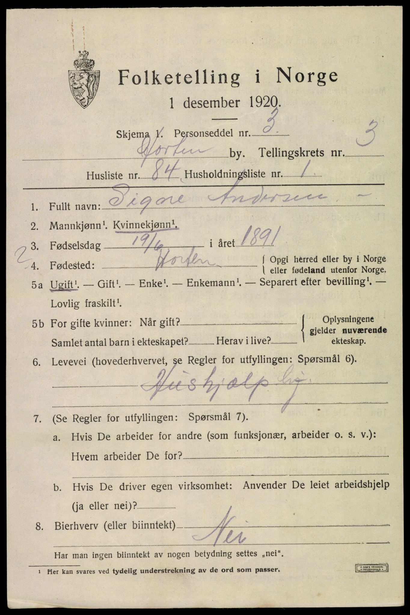 SAKO, Folketelling 1920 for 0703 Horten kjøpstad, 1920, s. 14625