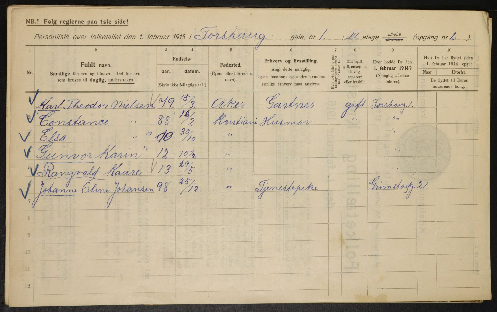 OBA, Kommunal folketelling 1.2.1915 for Kristiania, 1915, s. 114737