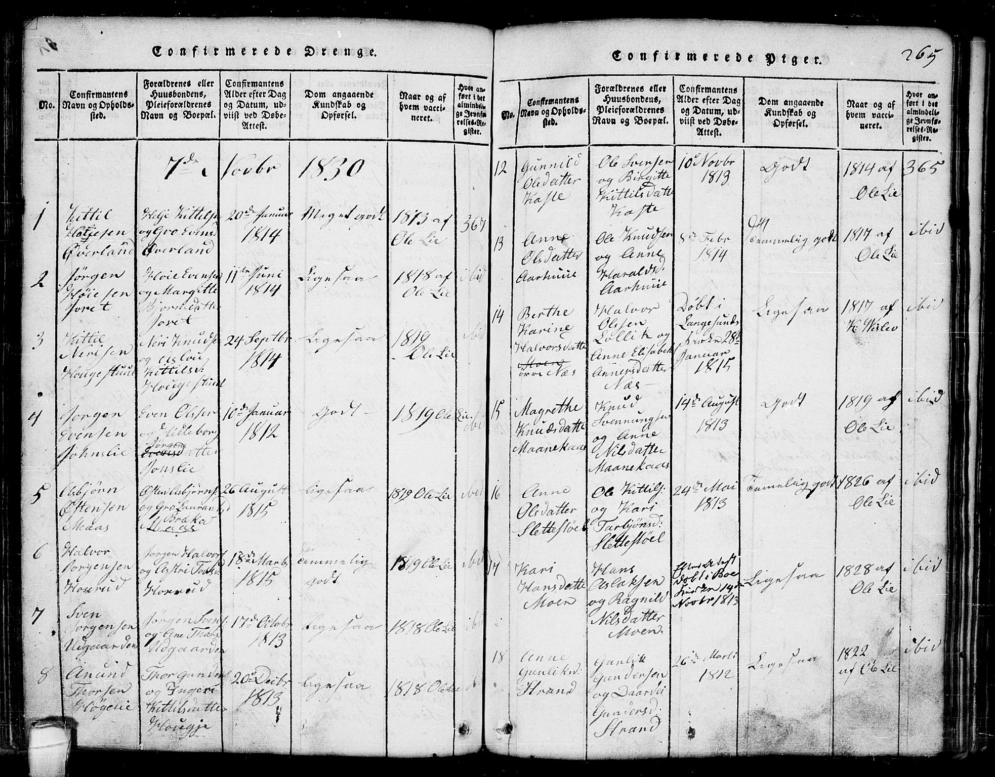 Seljord kirkebøker, AV/SAKO-A-20/G/Ga/L0001: Klokkerbok nr. I 1, 1815-1854, s. 265