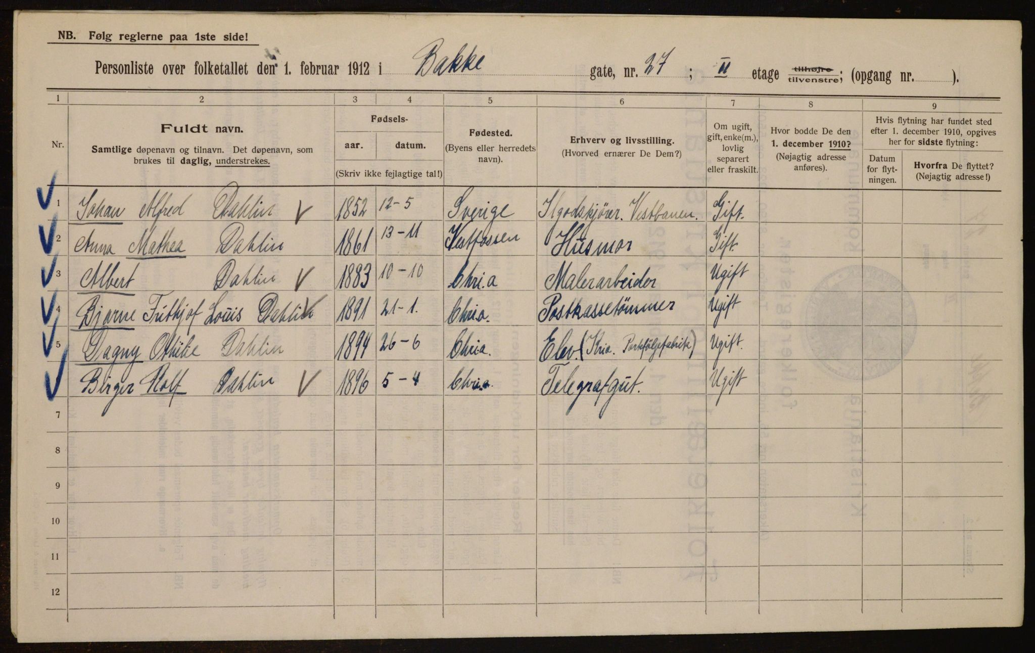 OBA, Kommunal folketelling 1.2.1912 for Kristiania, 1912, s. 2930