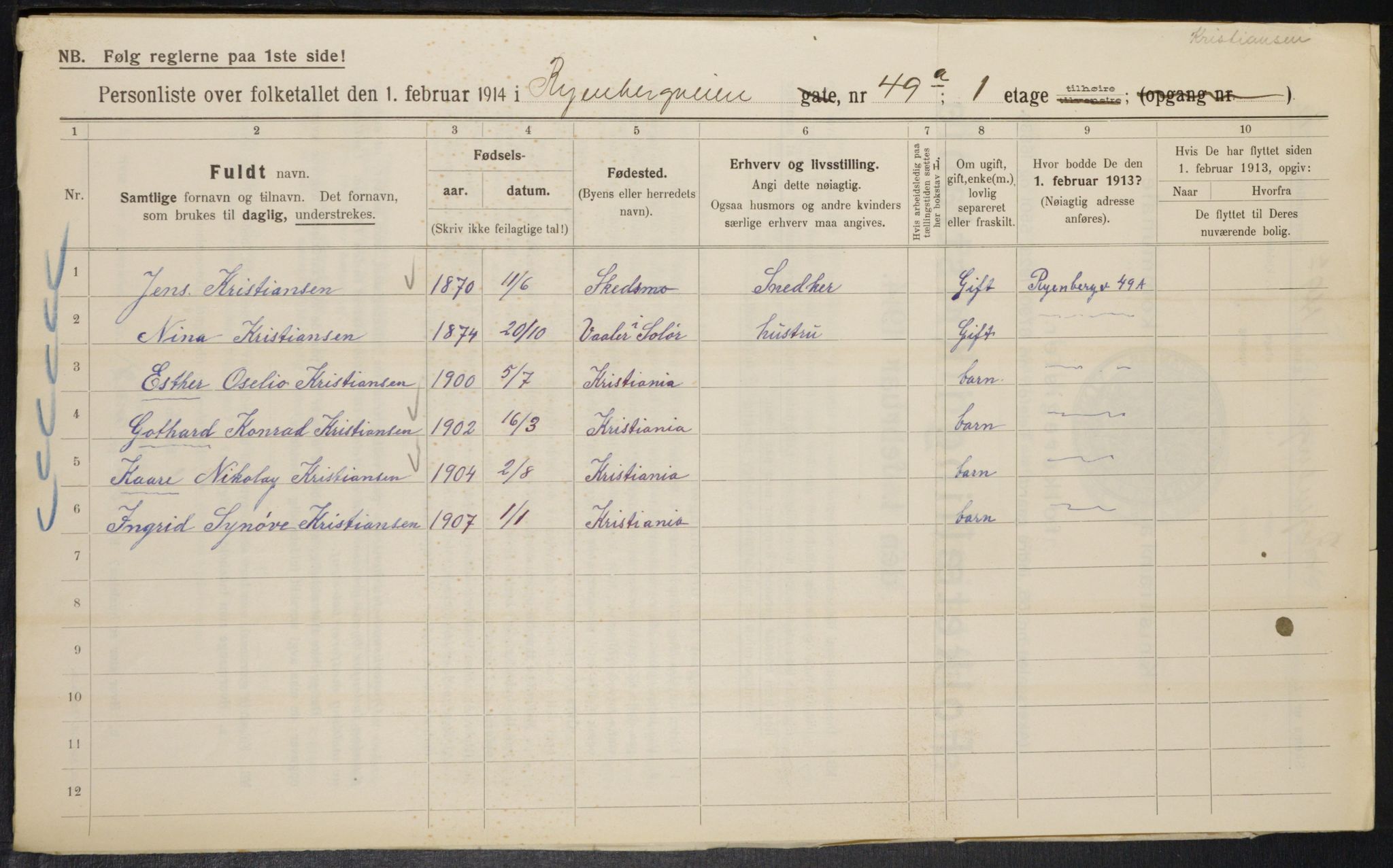 OBA, Kommunal folketelling 1.2.1914 for Kristiania, 1914, s. 85718