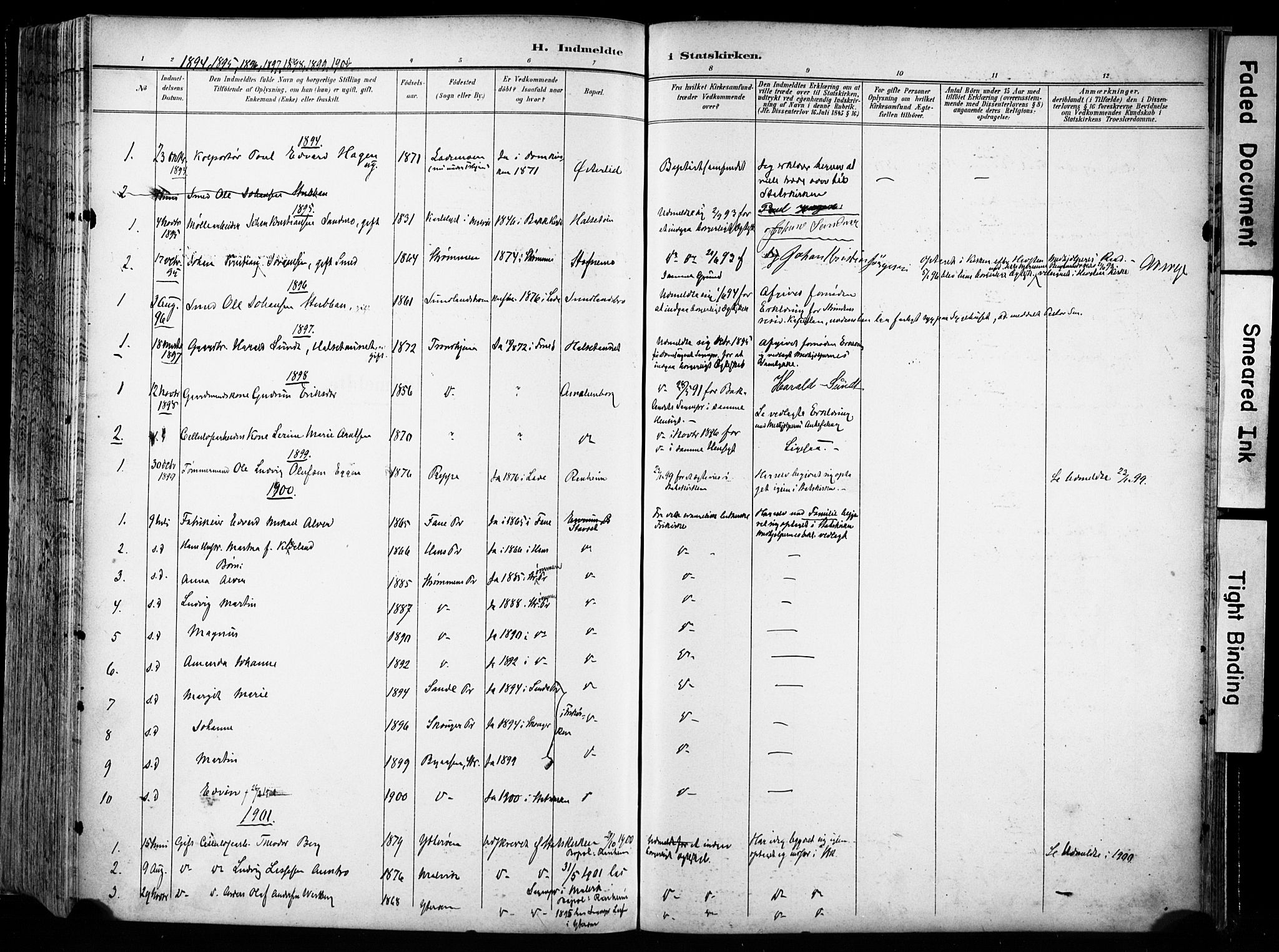 Ministerialprotokoller, klokkerbøker og fødselsregistre - Sør-Trøndelag, AV/SAT-A-1456/606/L0301: Ministerialbok nr. 606A16, 1894-1907