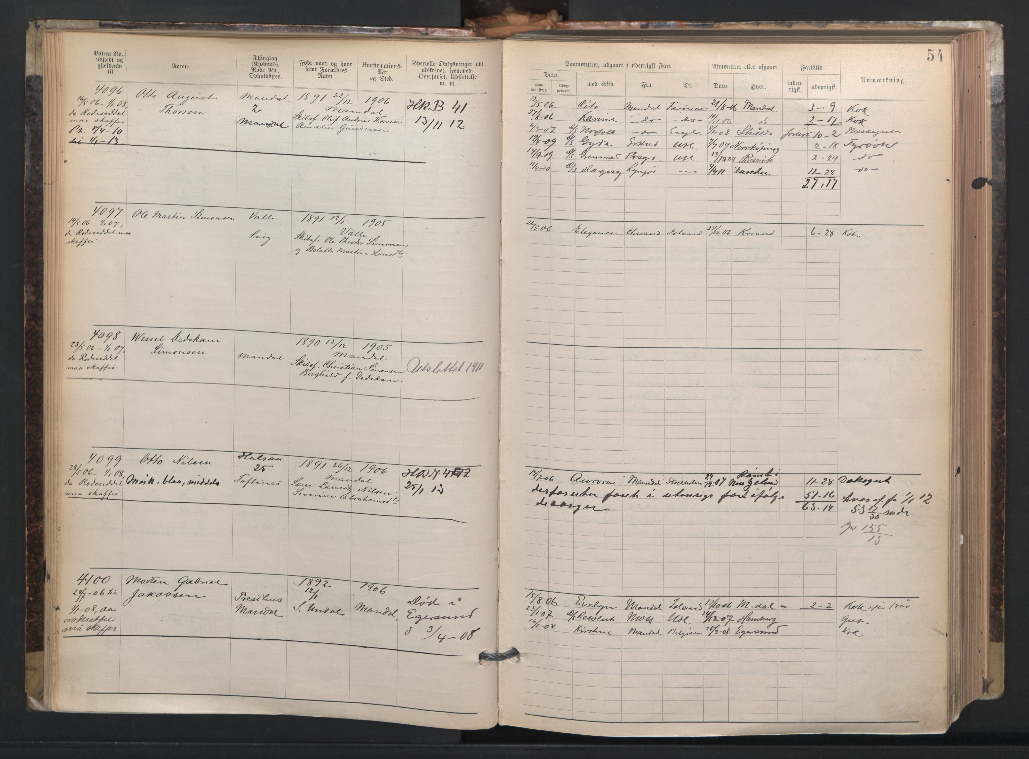 Mandal mønstringskrets, AV/SAK-2031-0016/F/Fa/L0003: Annotasjonsrulle nr 3831-4730 med register, L-5, 1900-1948, s. 78