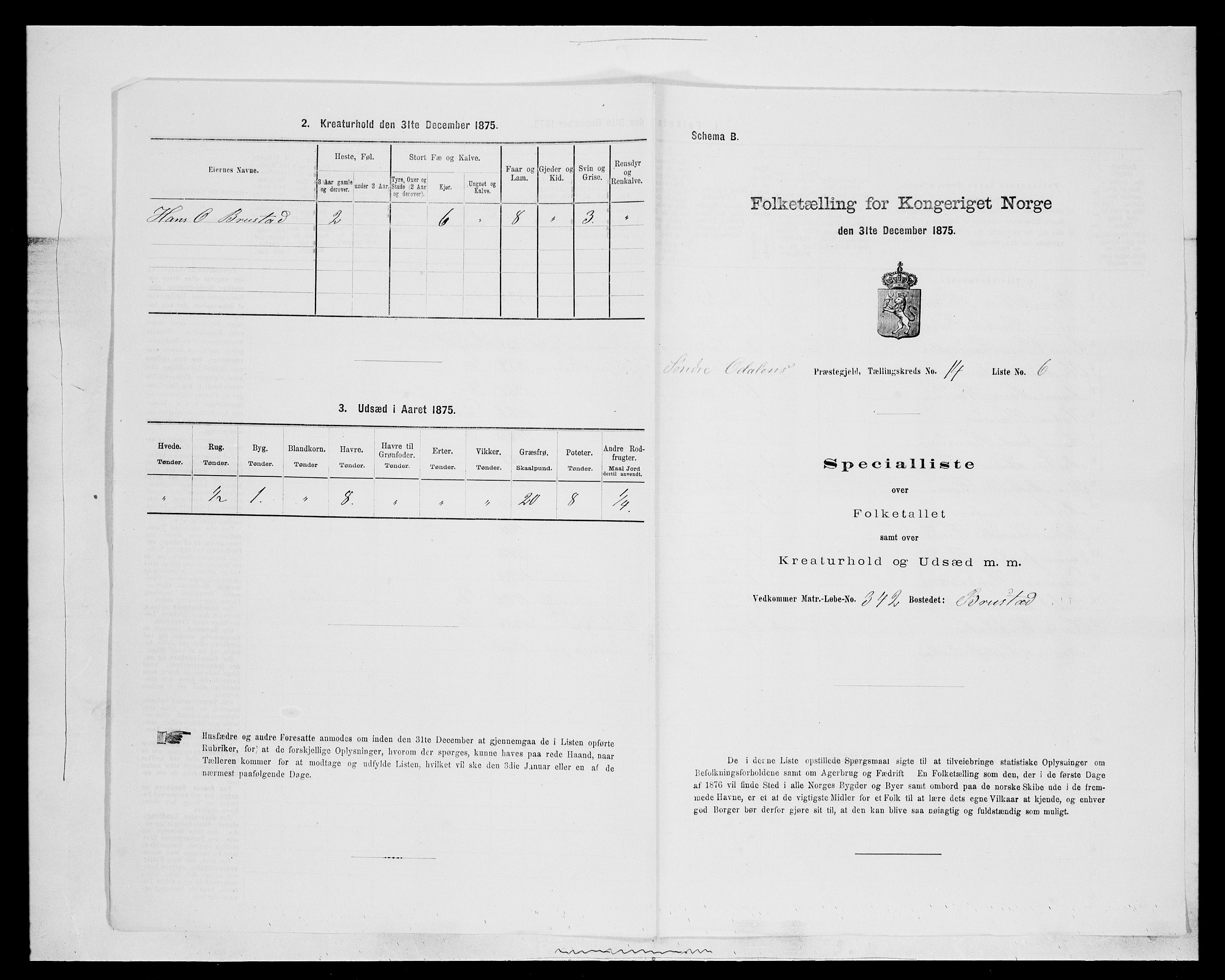 SAH, Folketelling 1875 for 0419P Sør-Odal prestegjeld, 1875, s. 1335