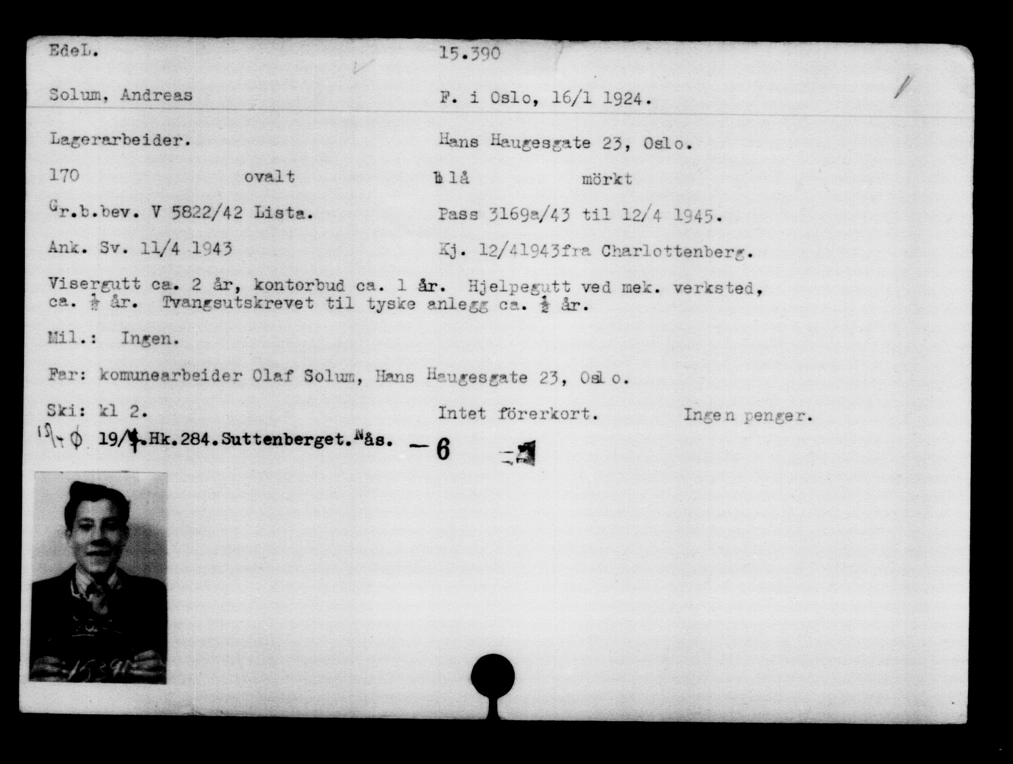 Den Kgl. Norske Legasjons Flyktningskontor, AV/RA-S-6753/V/Va/L0007: Kjesäterkartoteket.  Flyktningenr. 12700-15723, 1940-1945, s. 3085