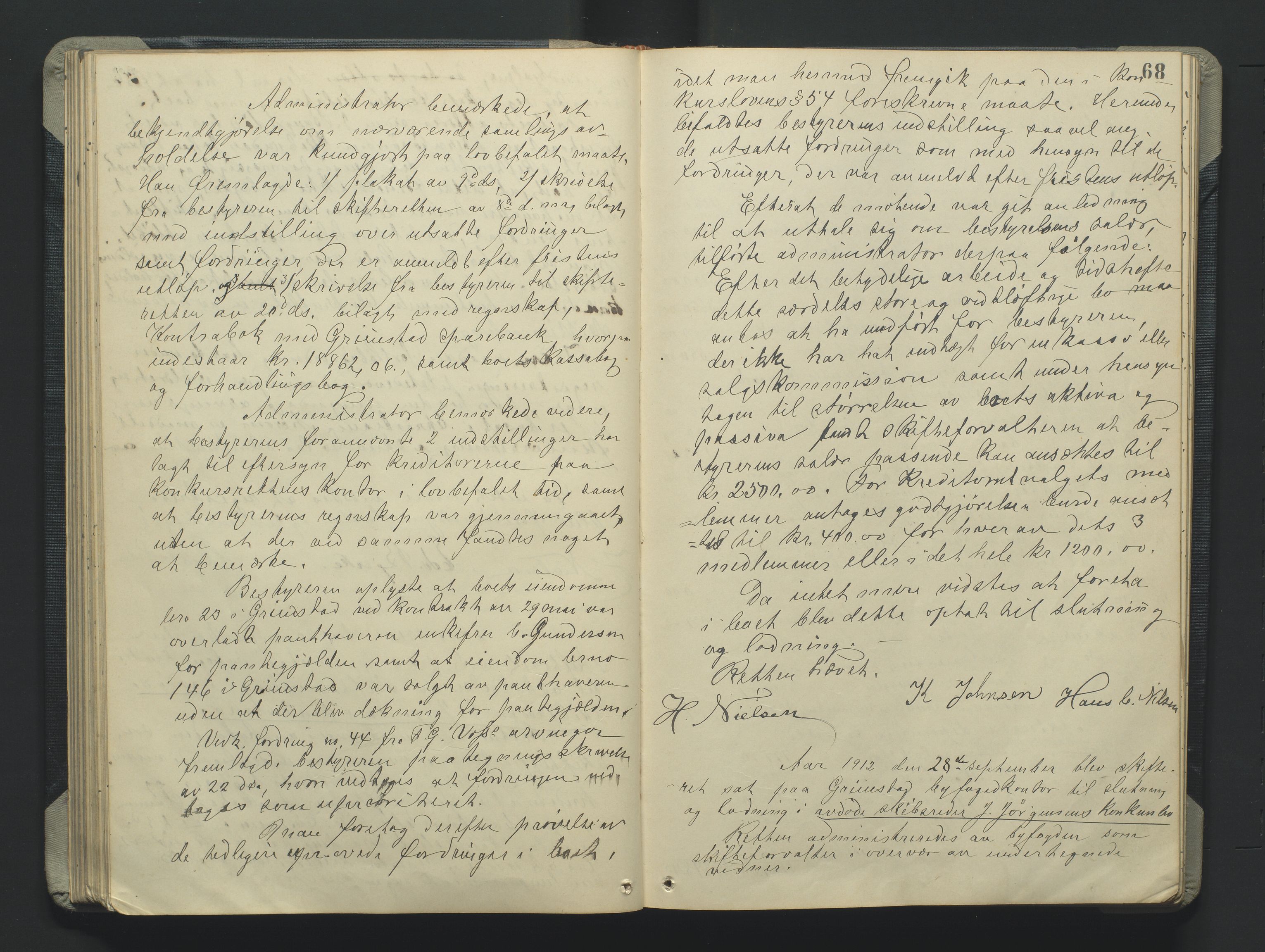 Grimstad byfogd, AV/SAK-1222-0003/H/Hc/L0009: Skifteprotokoll nr. 9, 1908-1918, s. 68