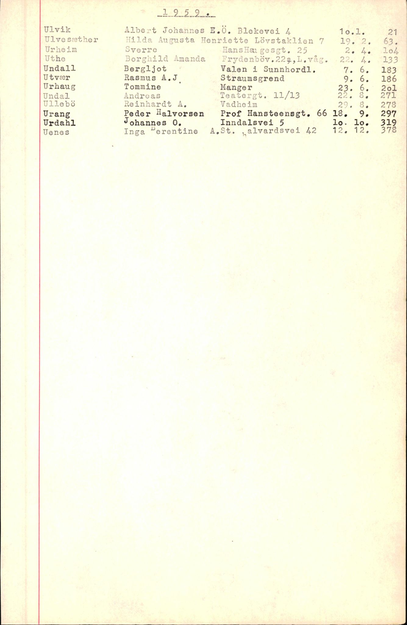 Byfogd og Byskriver i Bergen, SAB/A-3401/06/06Nb/L0007: Register til dødsfalljournaler, 1956-1965, s. 338