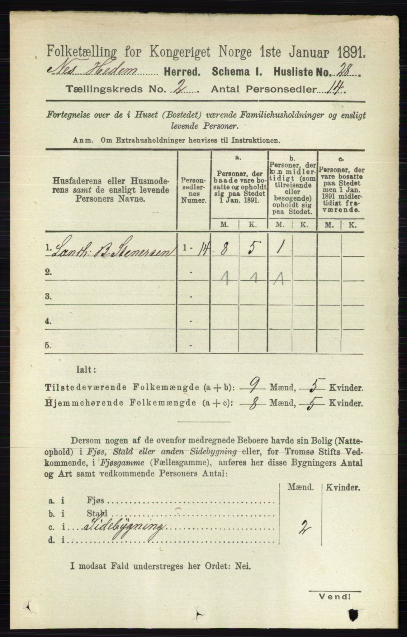 RA, Folketelling 1891 for 0411 Nes herred, 1891, s. 1032