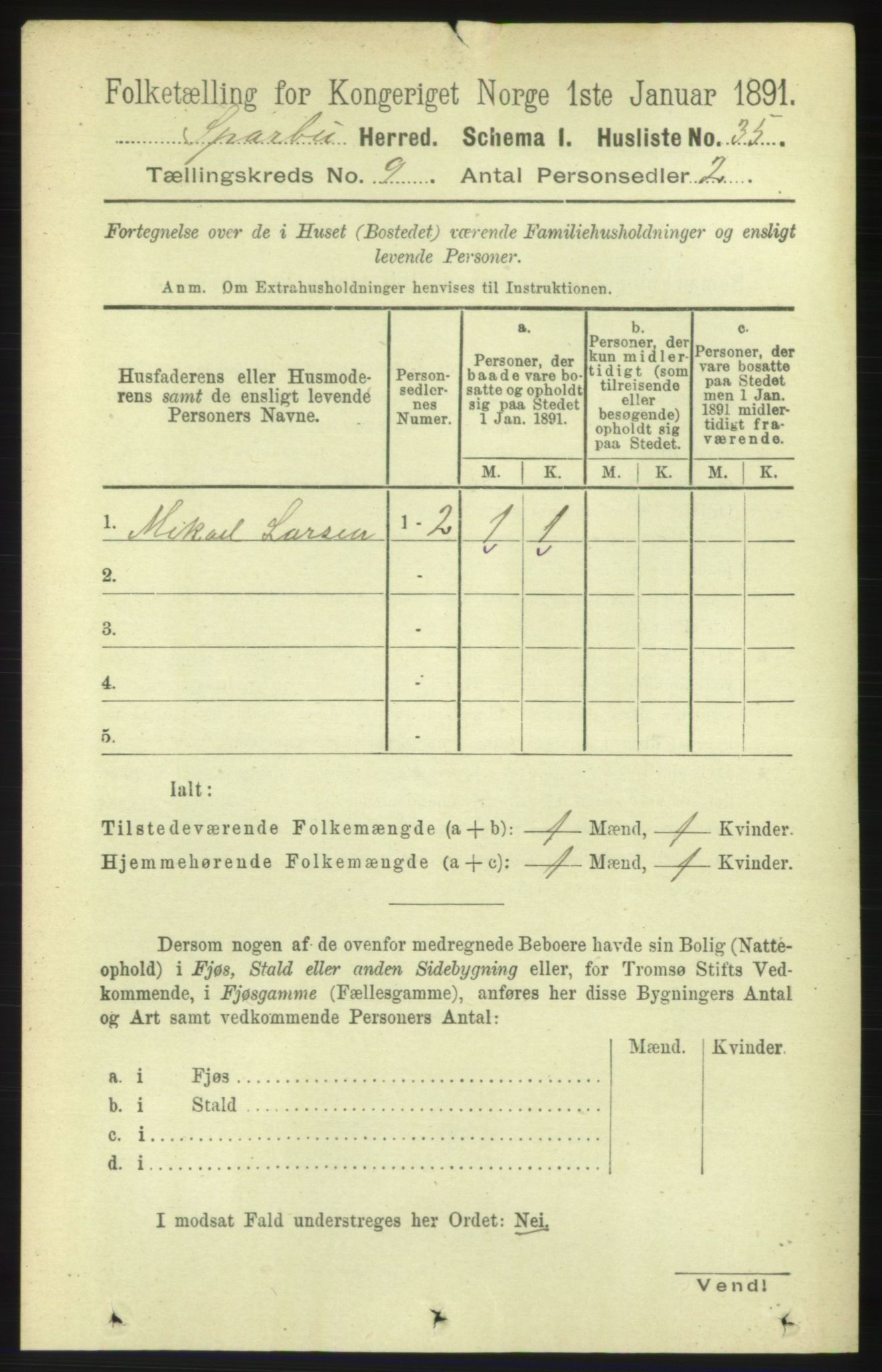 RA, Folketelling 1891 for 1731 Sparbu herred, 1891, s. 3047