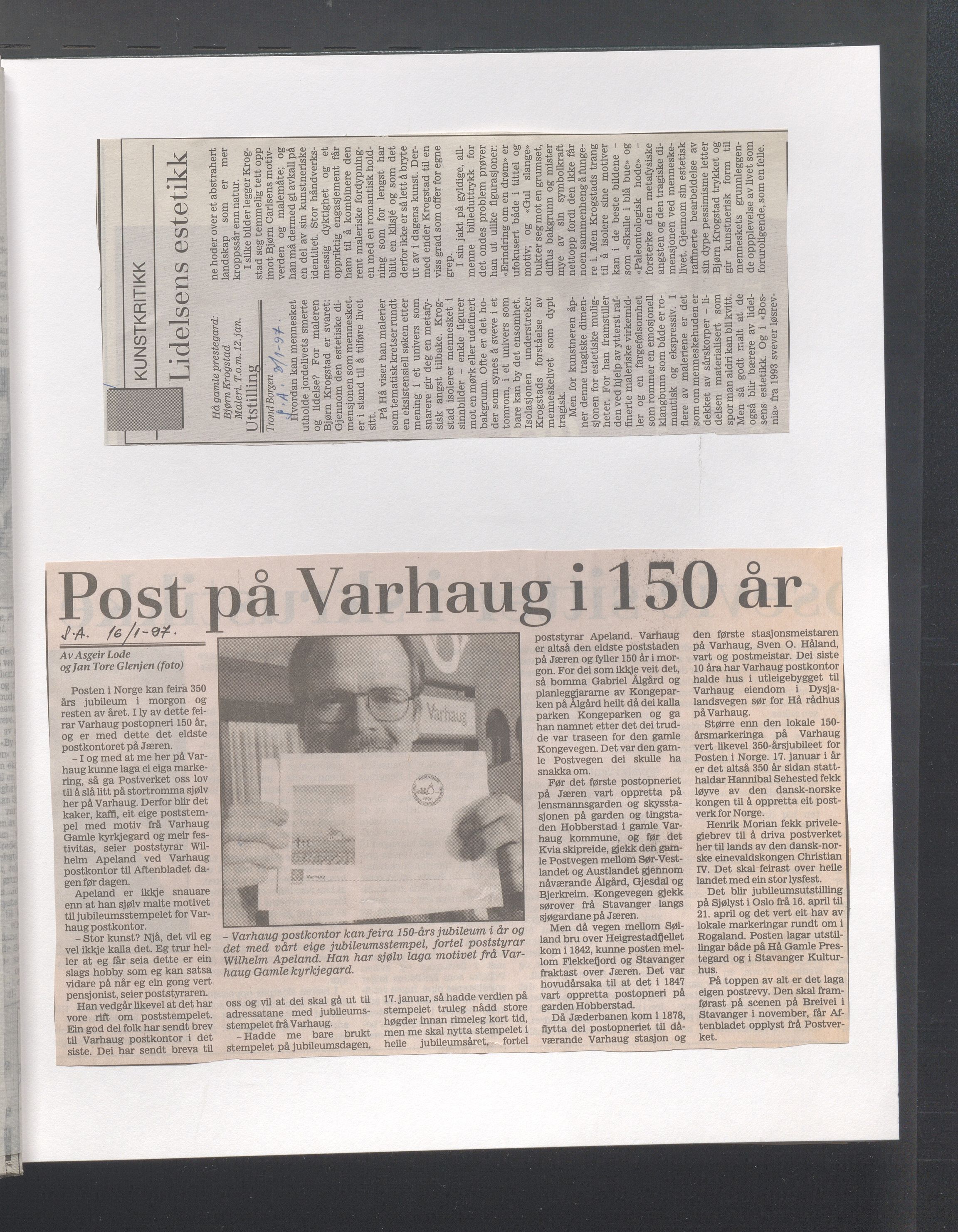 Hå kommune - Kulturetaten, IKAR/A-304/Ub/Ubb/L0011: Avisutklipp - Hå gamle prestegård, 1996-1997