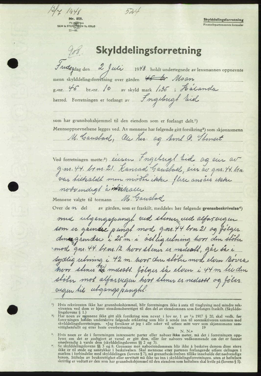 Gauldal sorenskriveri, SAT/A-0014/1/2/2C: Pantebok nr. A6, 1948-1948, Dagboknr: 908/1948