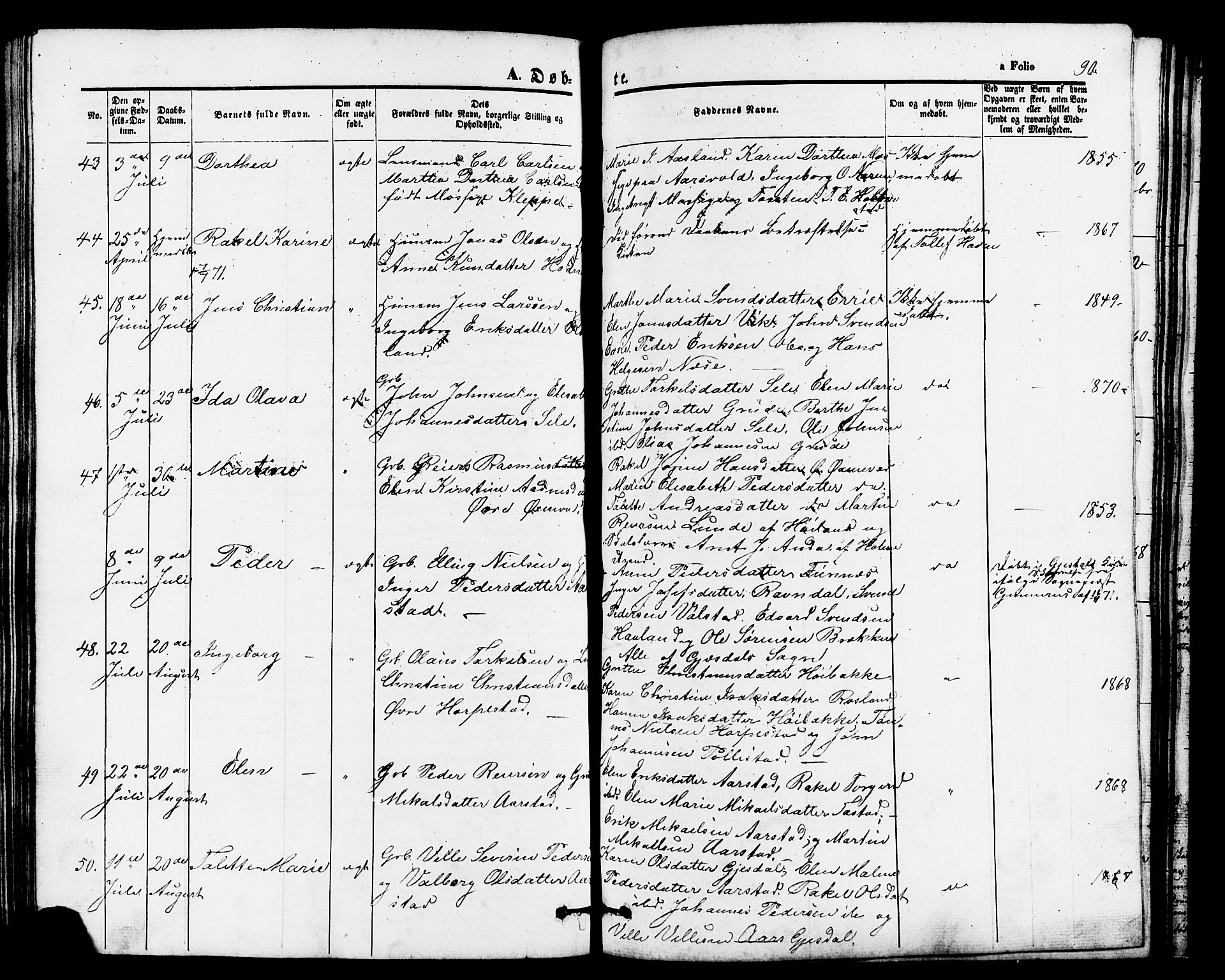 Klepp sokneprestkontor, AV/SAST-A-101803/001/3/30BB/L0002: Klokkerbok nr. B 2, 1860-1875, s. 90