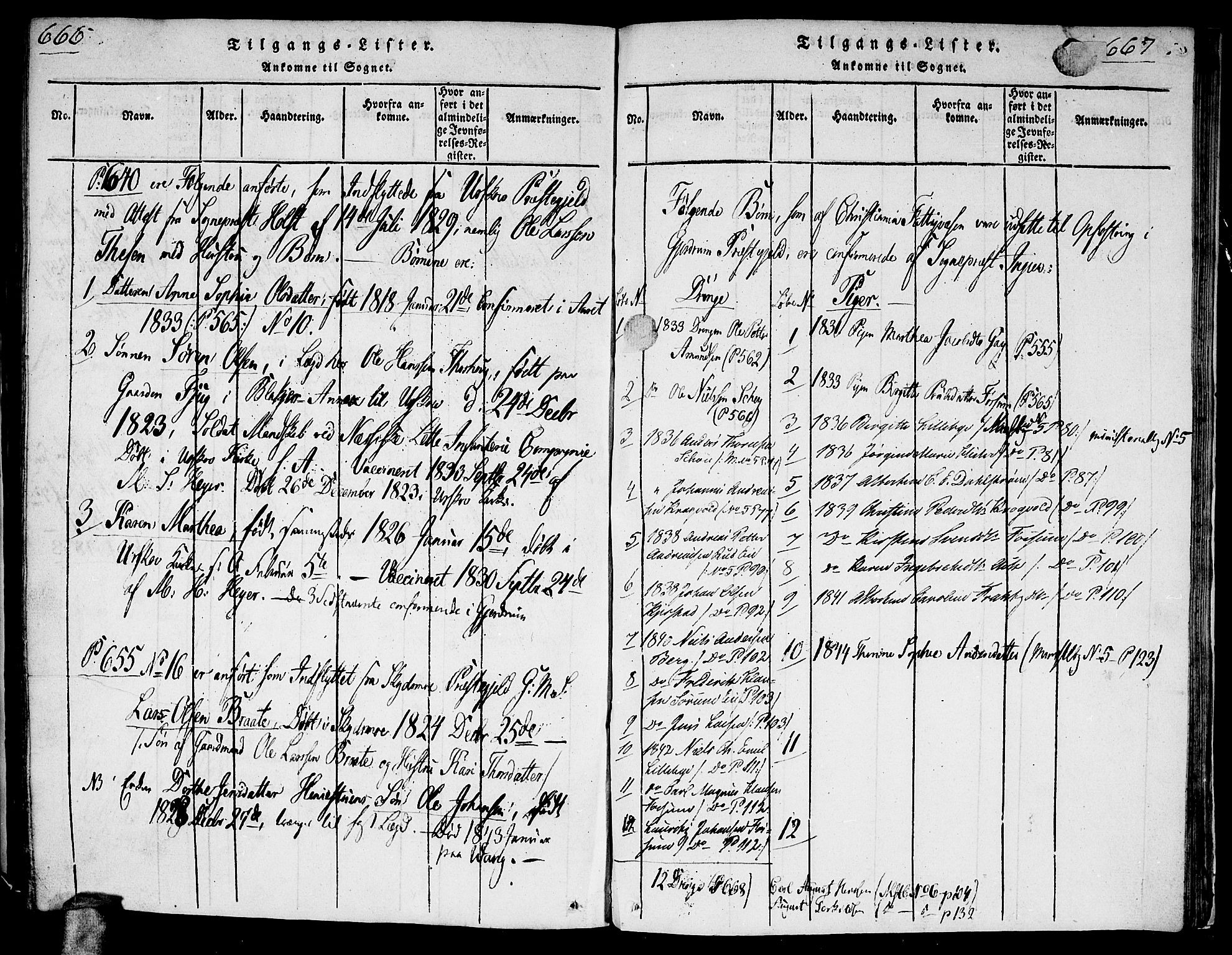 Gjerdrum prestekontor Kirkebøker, AV/SAO-A-10412b/G/Ga/L0001: Klokkerbok nr. I 1, 1816-1837, s. 666-667