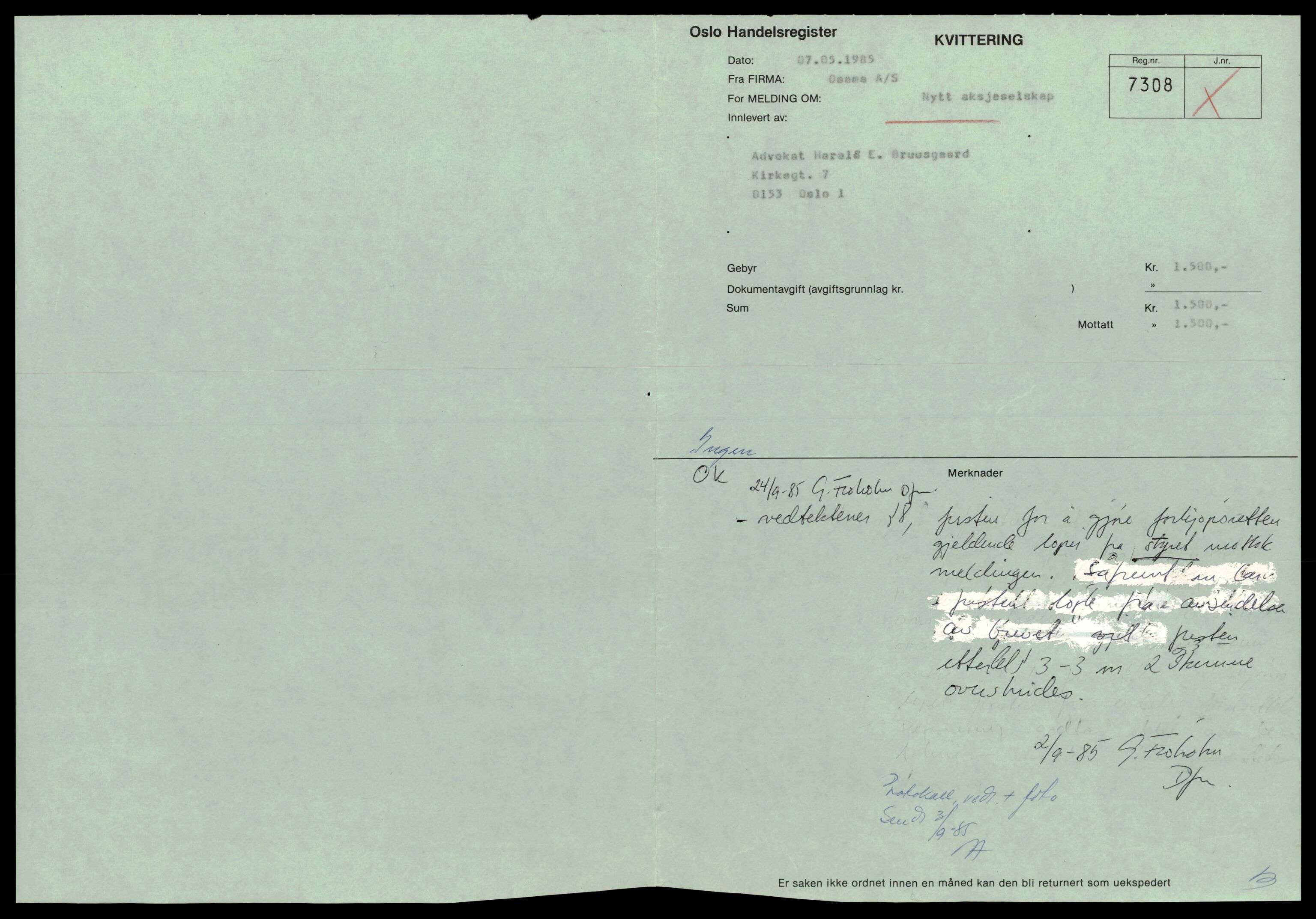 Oslo byfogd, Handelsregisteret, SAT/A-10867/G/Gc/Gca/L0622: Ikke konverterte foretak, Osa-Oscarsgt. 50 B, 1890-1990, s. 1