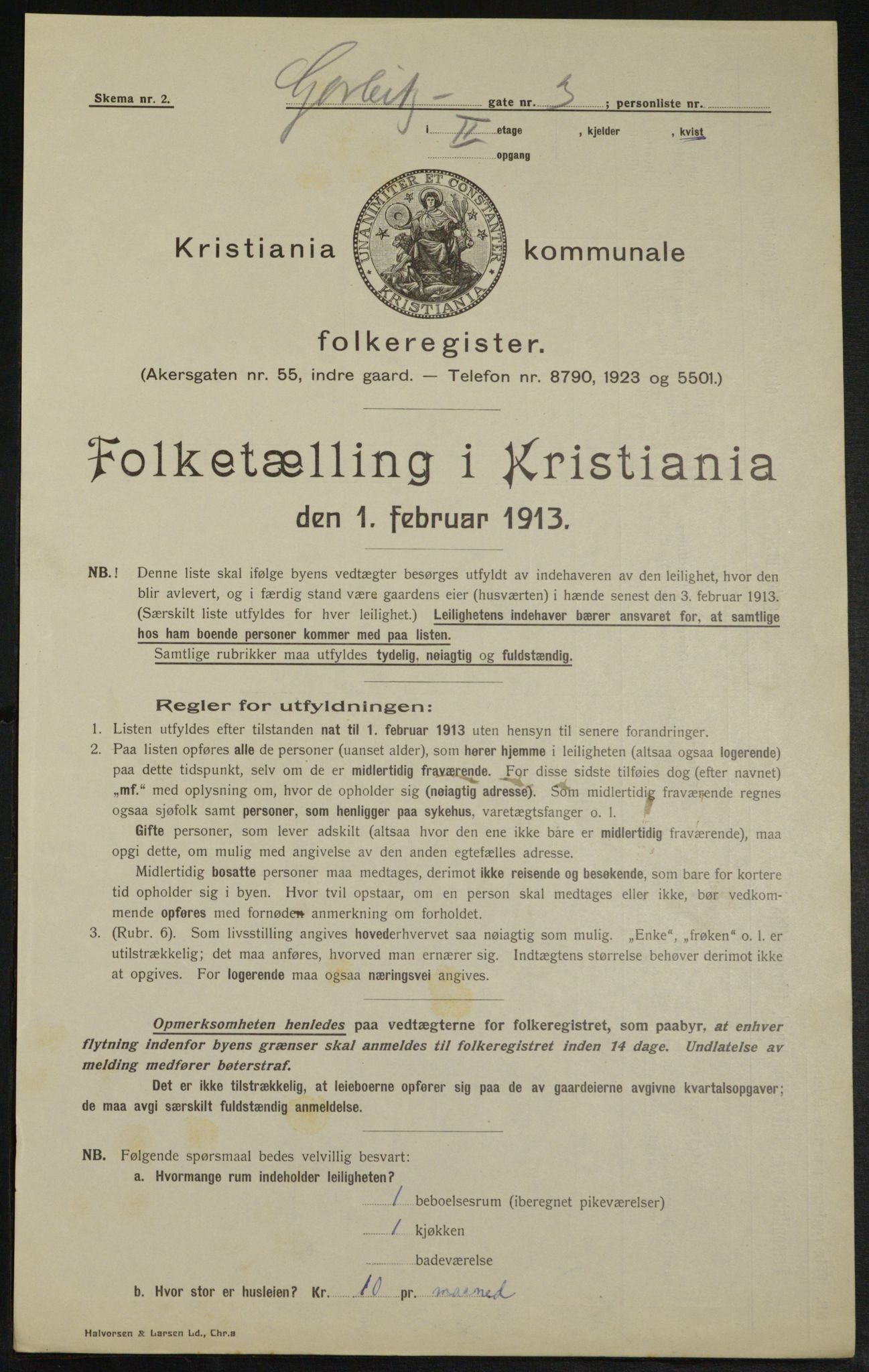 OBA, Kommunal folketelling 1.2.1913 for Kristiania, 1913, s. 32760