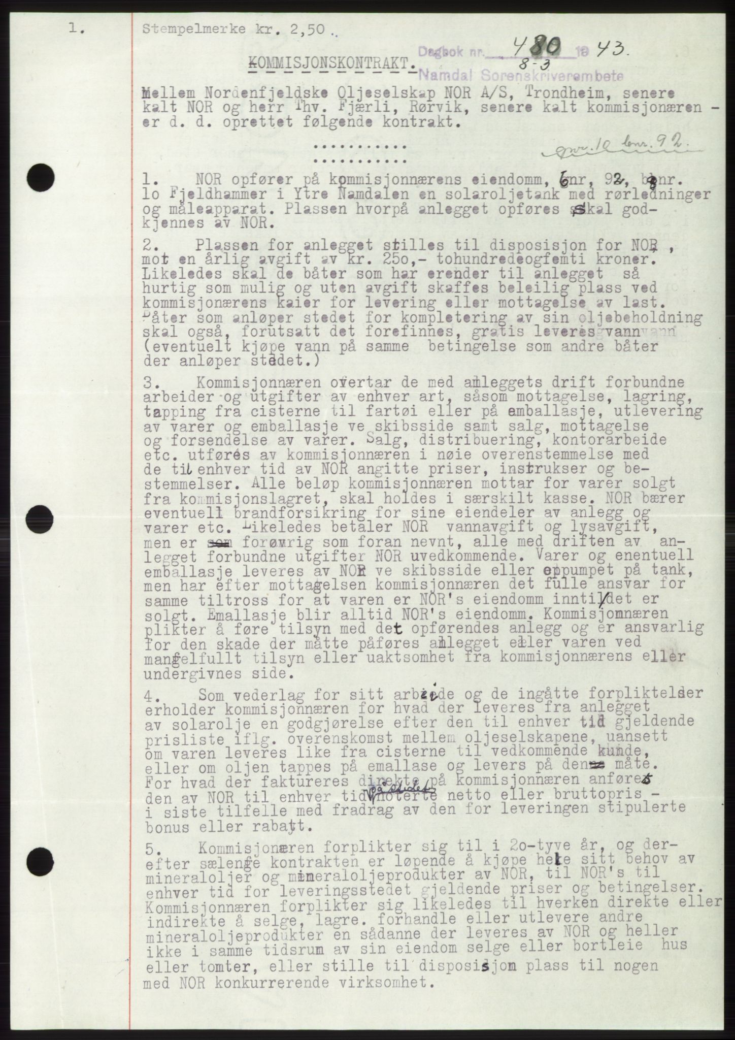 Namdal sorenskriveri, SAT/A-4133/1/2/2C: Pantebok nr. -, 1942-1943, Dagboknr: 480/1943