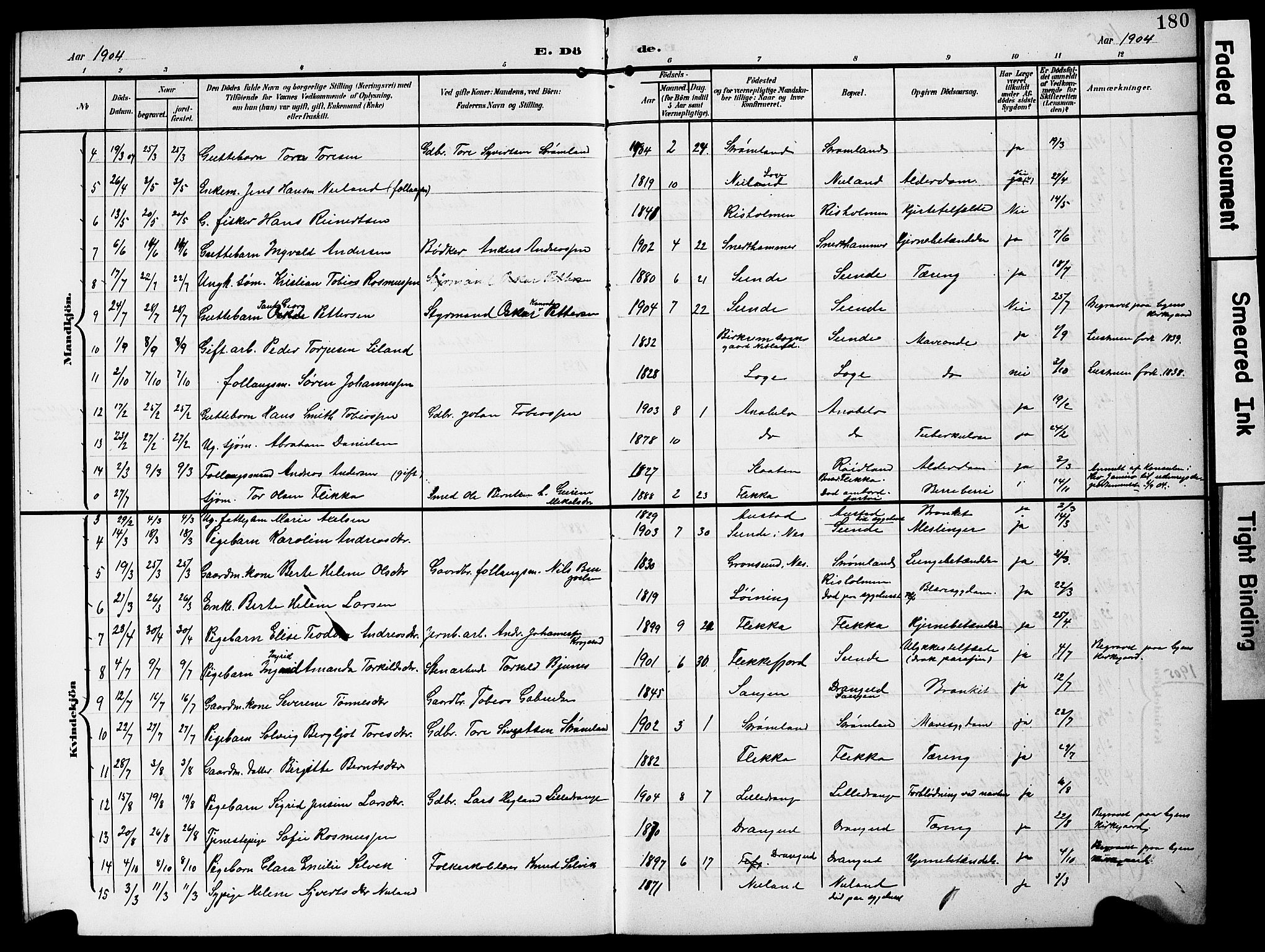 Flekkefjord sokneprestkontor, SAK/1111-0012/F/Fb/Fbc/L0008: Klokkerbok nr. B 8, 1903-1931, s. 180