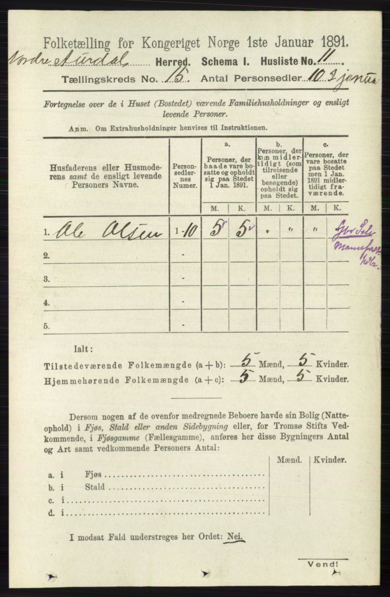 RA, Folketelling 1891 for 0542 Nord-Aurdal herred, 1891, s. 5680